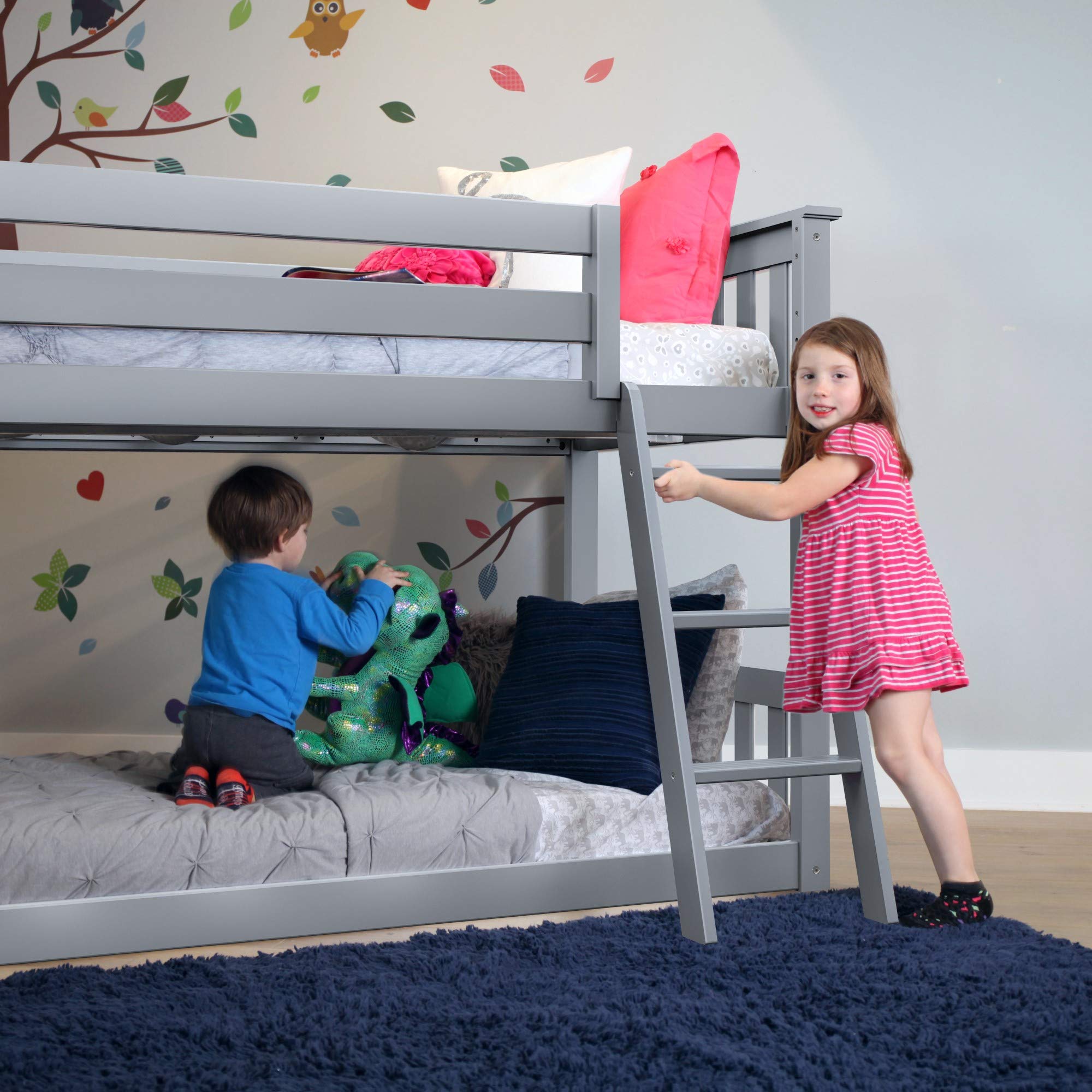 Max & Lily Twin over Twin Low Bunk Bed with Slide, Grey Buy Online in