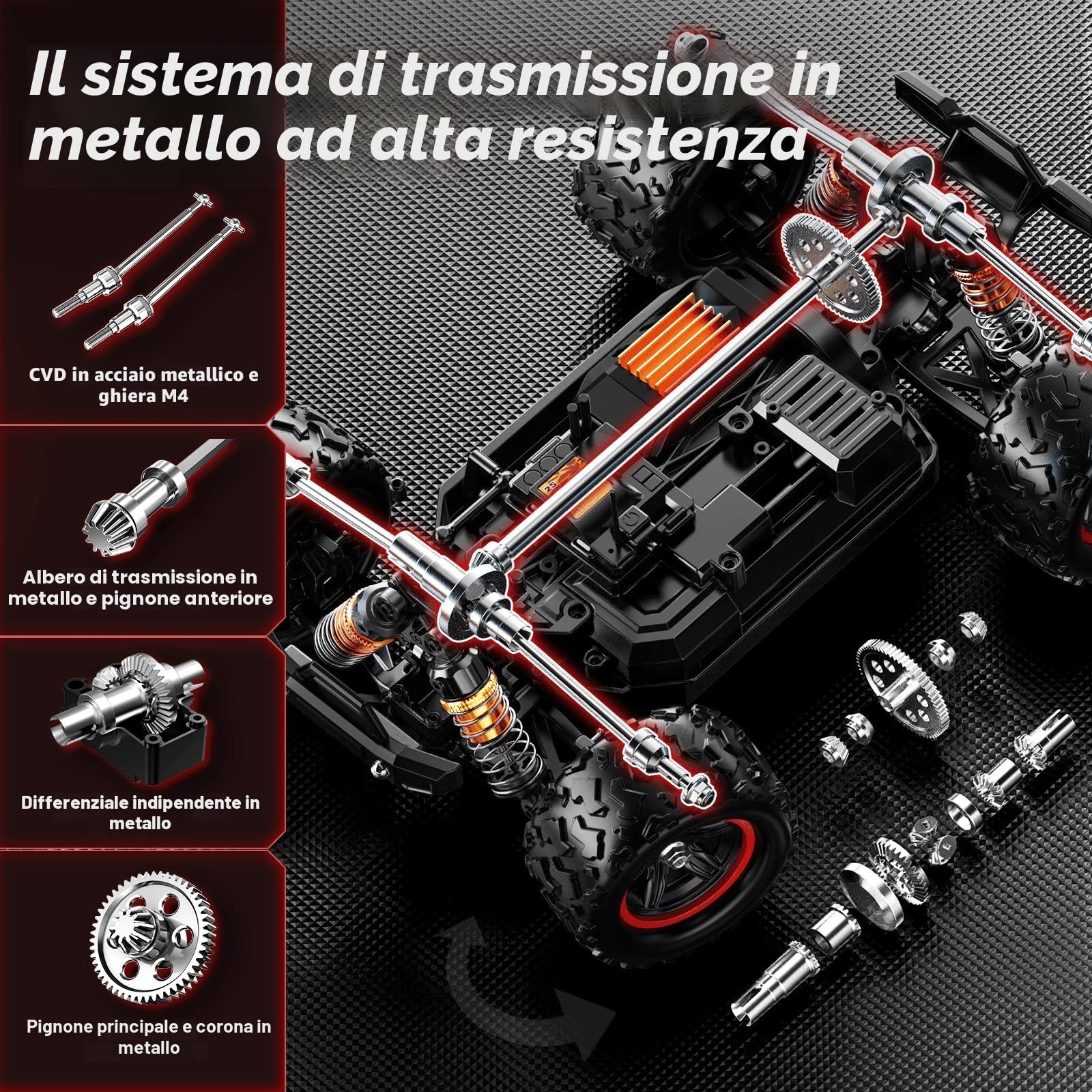 Macchina Telecomandata 4x4 Brushless 1:18, Macchina Radiocomandata Professionale RC Car 52 km/h con Trasmissione in Metallo, 2 Batterie 1500mAh e Kit Parti di Ricambio, Auto Radiocomandata