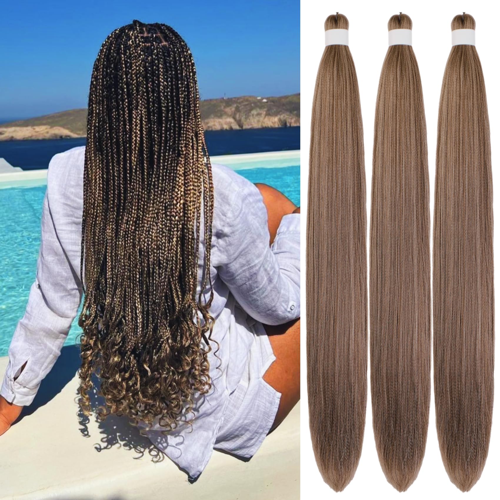 Amazon.com : Ash Brown Braiding Hair Pre Stretched Knotless Braiding ...