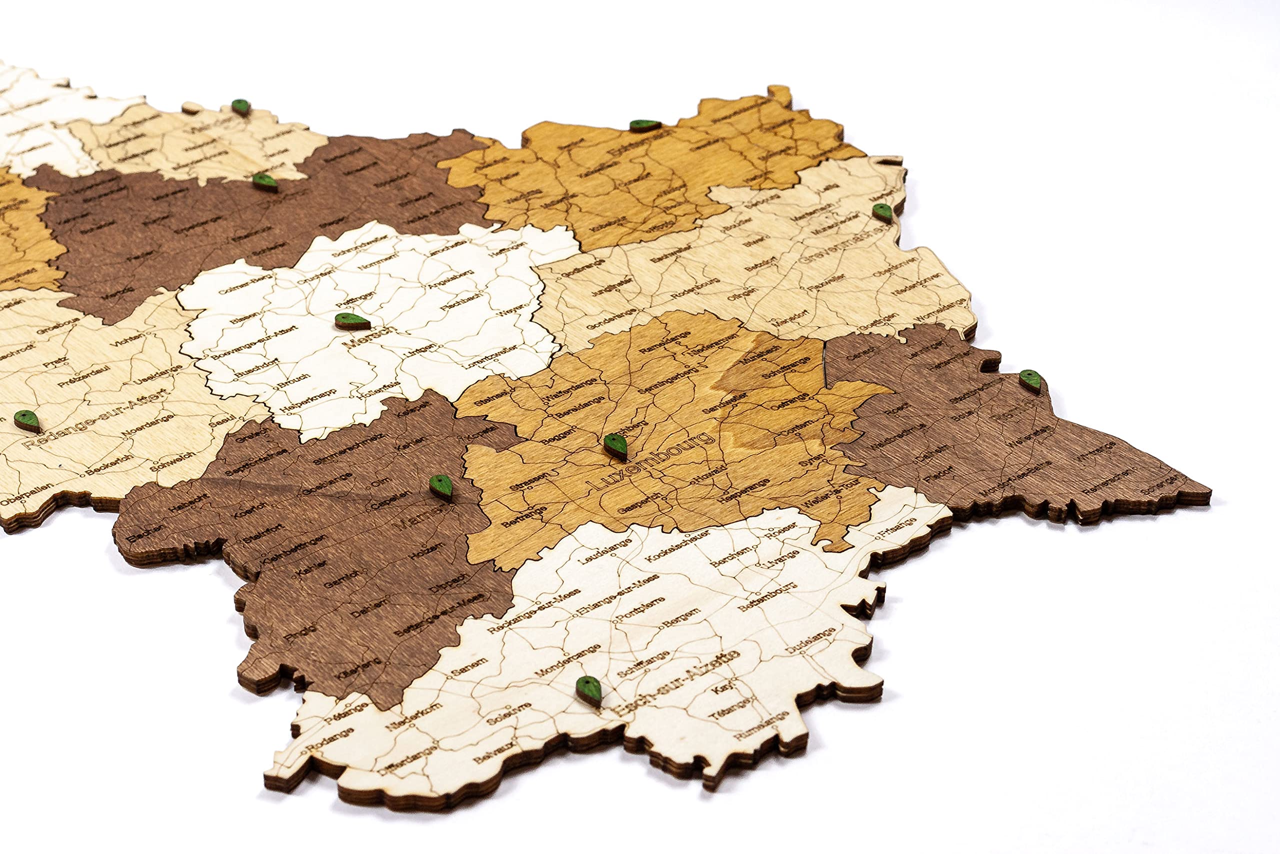 68travel Mapa de madera de Luxemburgo (49 x 70 cm), arte de pared grande multicapa con manchas naturales, para sala de estar, estudio, oficina