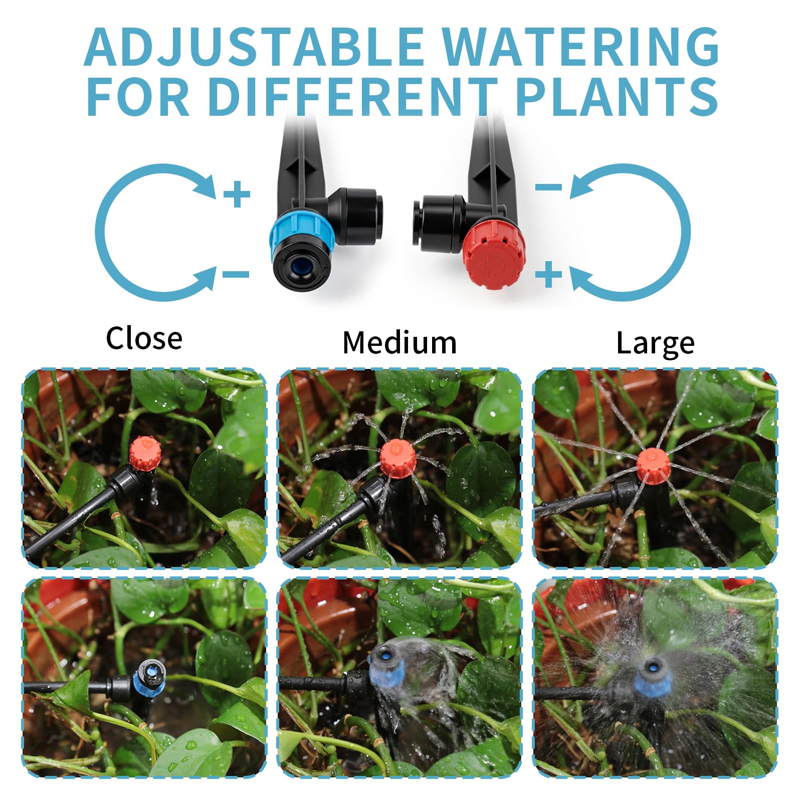 LP Tropfbewässerungssystem, 60 m automatisches Gartenbewässerungsnebelsystem mit 1,27 cm und 1/4 Zoll Verteilerrohr – verstellbare Düsen und Sprinkler für Garten, Gewächshaus, Rasen, Topfpflanzen