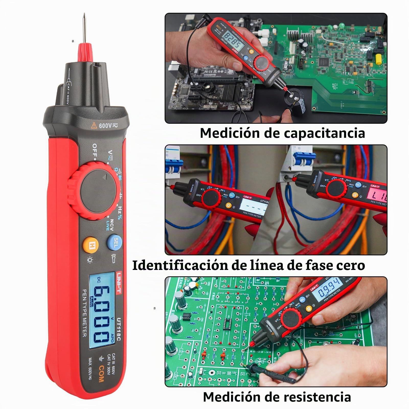 UNI-T UT118C - Multímetro digital True RMS Digital 6000 recuentos AC/DC Voltaje Resistencia Capacidad Frecuencia Diodo EF NCV Multitester