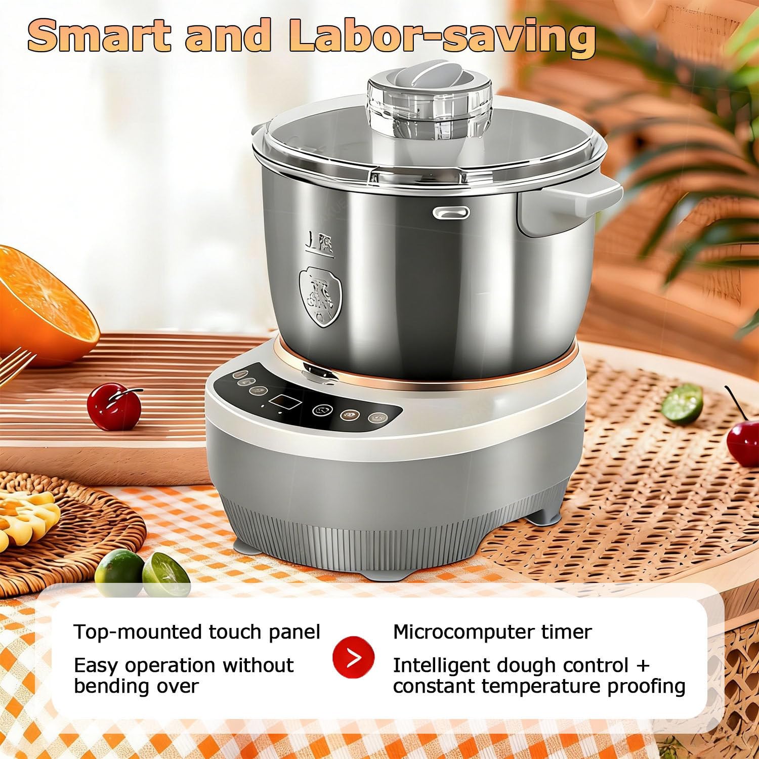 5L/7L Teigknetmaschine, elektrischer Teigbereiter mit Gärfunktion, Mikrocomputer-Timer und Touch-Steuerung für Brot-, Pizza-, Pfannkuchen-, Knödel- und Sauerteigteig 5L