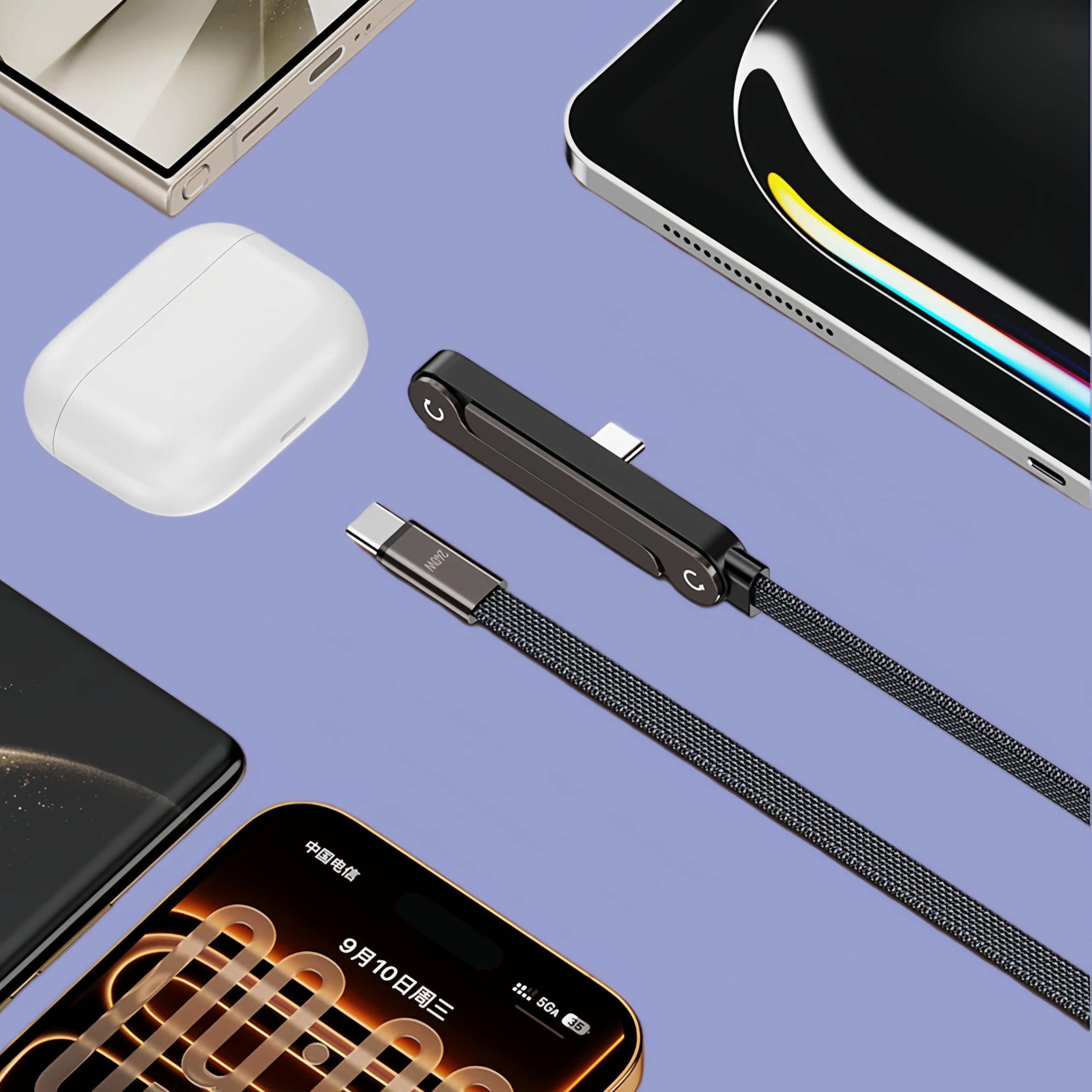 Soporte de carga plegable compatible con Ray Ban Meta/Display estuche de carga y teléfono, 240 W rápido USB C a USB C cable de carga multifuncional para caja de gafas inteligentes