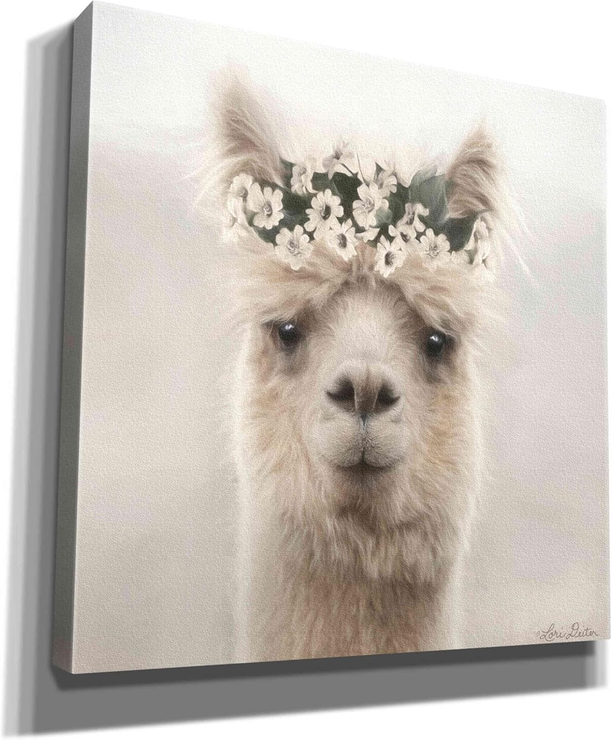 Epic Graffiti 'Alpaca with Flowers' by Lori Deiter, Canvas Wall Art, 18"x18"