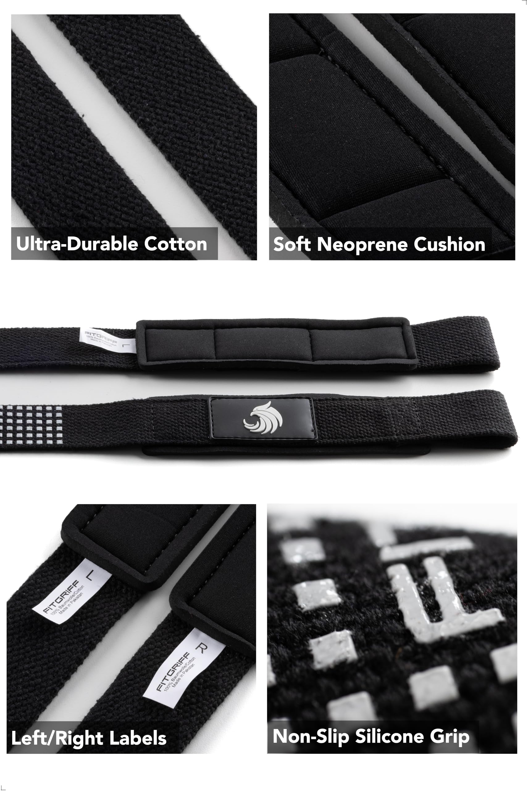 Fitgriff® Paski do podciągania (wyściełane) do treningu siłowego, kulturystyki, fitnessu, martwego ciągu, dla kobiet i mężczyzn (Silicone Grip)