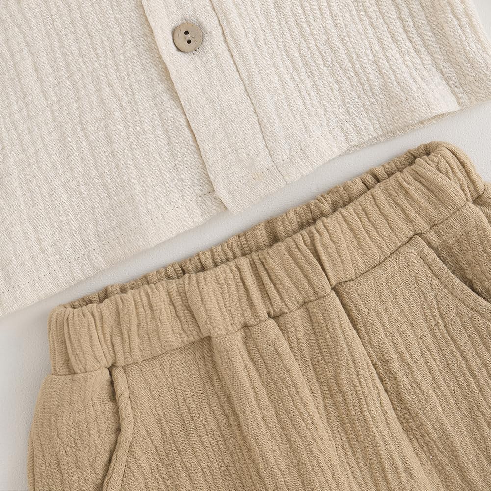 Thorn Tree Toddler Boys Girls Fall Outfits Long Sleeve Button Down Shirt Elastic Waist Pants 2Pcs Little Kids Clothes Set - Image 5