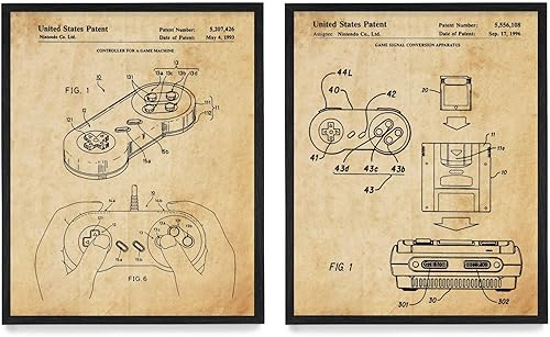 Póster de patente vintage Super Nintendo para control y consola, arte de pared de videojuegos, decoración del hogar, decoración de sótano para