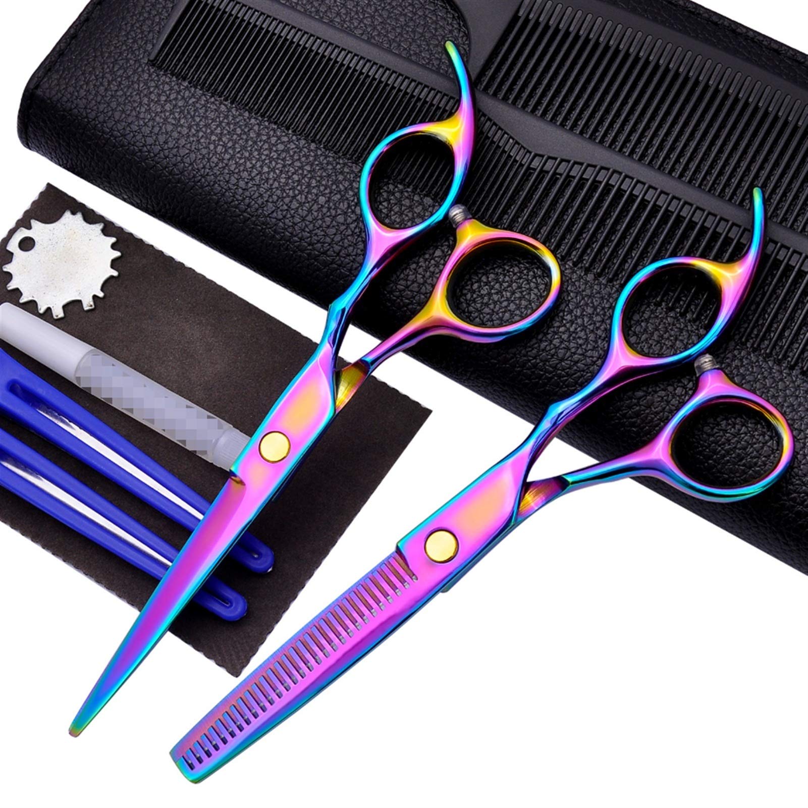Set di forbici da parrucchiere Forbici da parrucchiere da 6,5 pollici Forbici da taglio e forbici per sfoltire in acciaio inossidabile per barbiere stilista con pettine, forcine per capelli