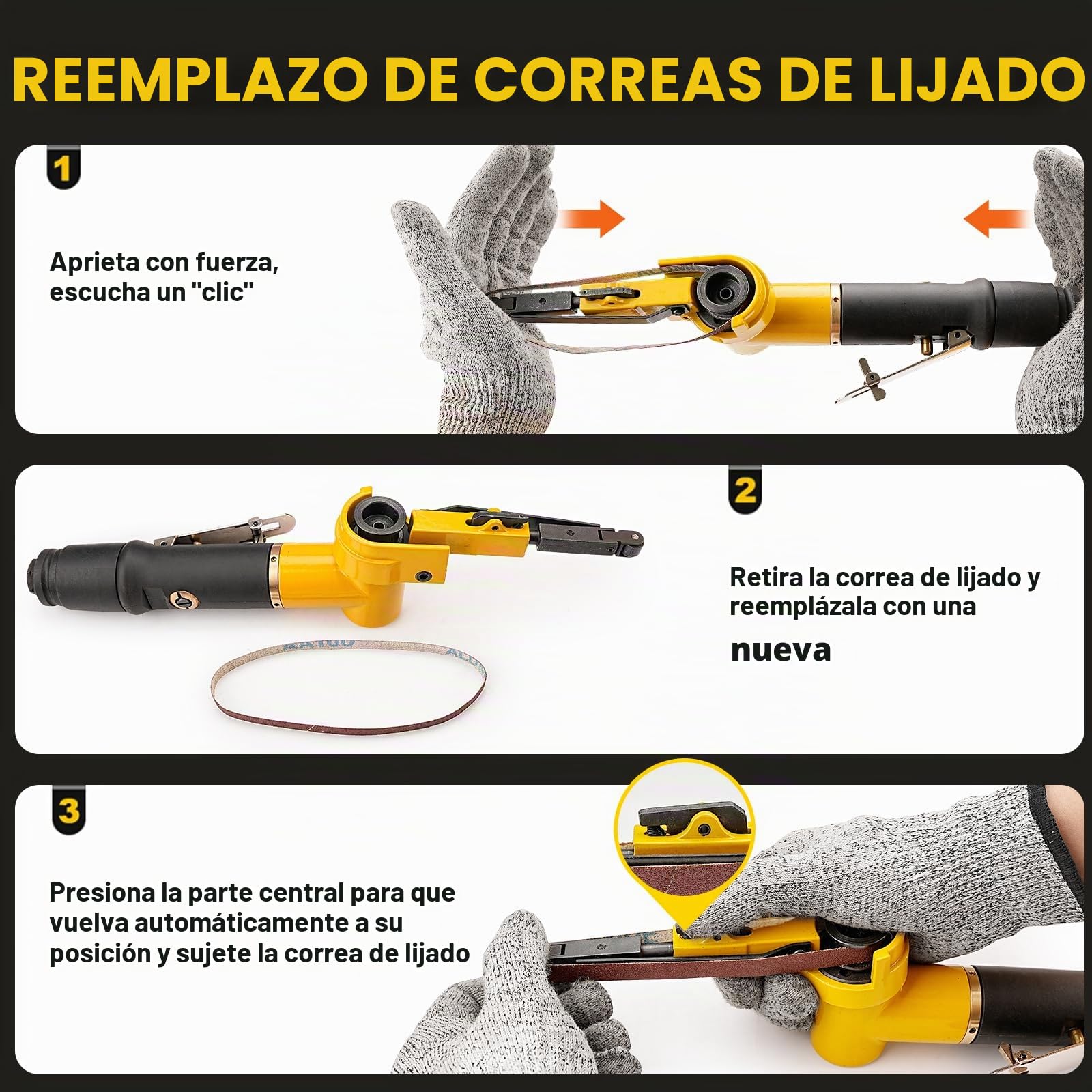 SI FANG Lijadora neumática de 10 x 330 mm con 14 correas (grano 60, 80 y 120), lijadora de limas pequeñas, herramientas de pulido para madera, hierro, aluminio, metal