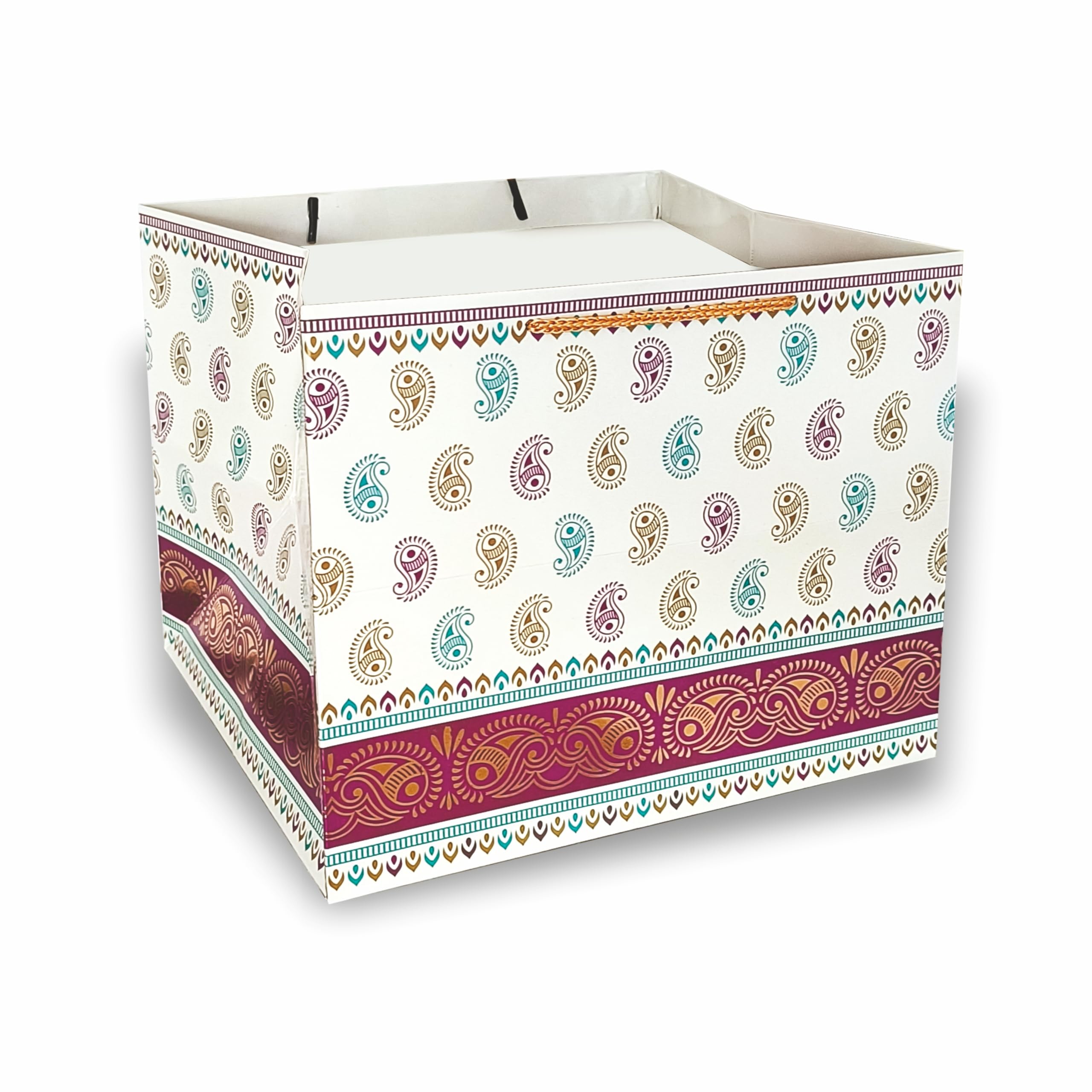 VESTTA -ELEGANCE REDEFINED Gift Bag for Sweets, Cakes, Return Gifts, Large, 8.5 (H) x 9 (B) x 10 (L) Inches, Traditional Paisley Golden Border Design, for Diwali, Weddings (10)-image-40