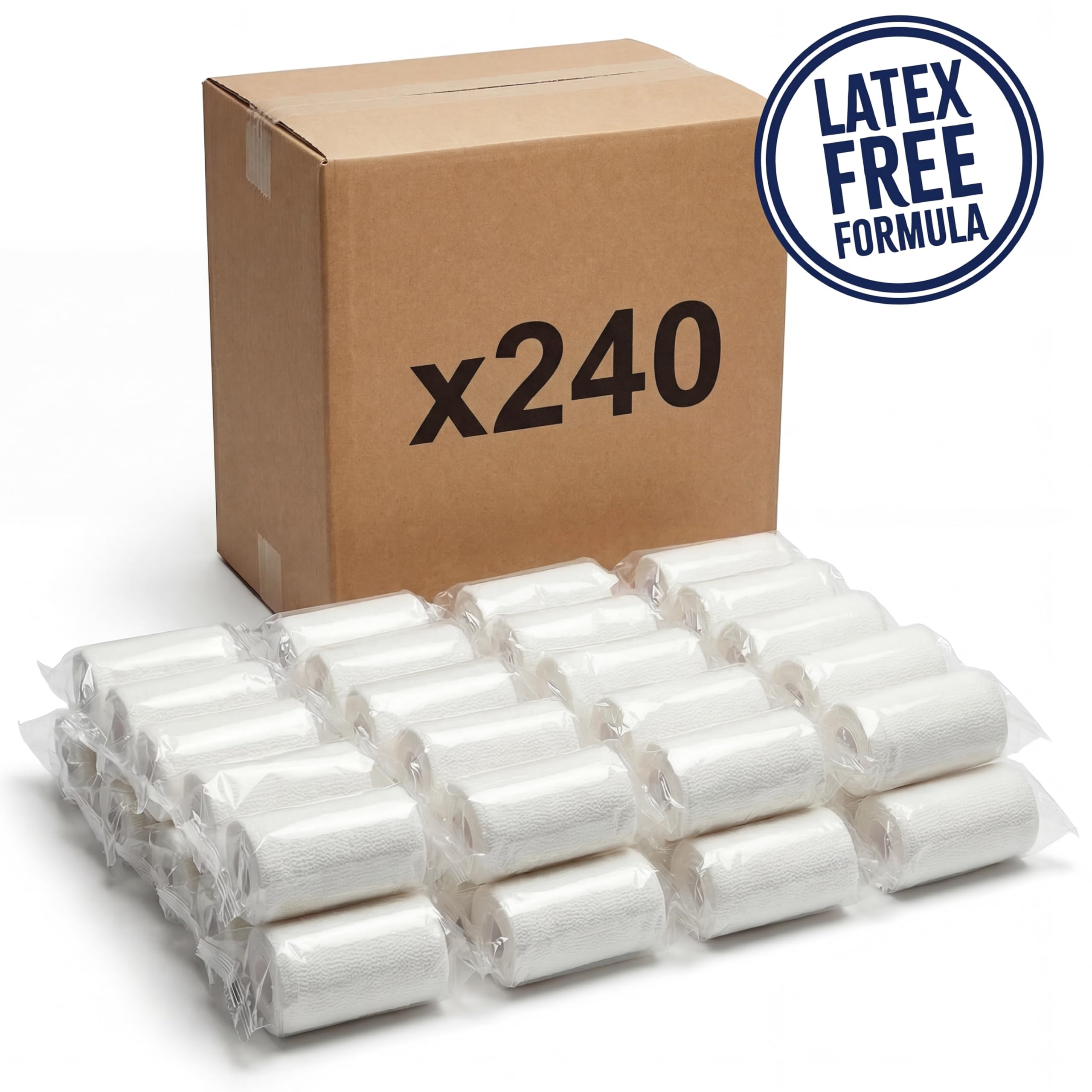 KMINA Benda Elastica per Fasciatura 5 cm x 4 m, Senza Lattice (240 pz) | Viscosa e Poliammide Traspiranti, Allungamento del 100%, Fissaggio Medicazioni, Uso Clinico, 12 Scatole da 20, Bianca