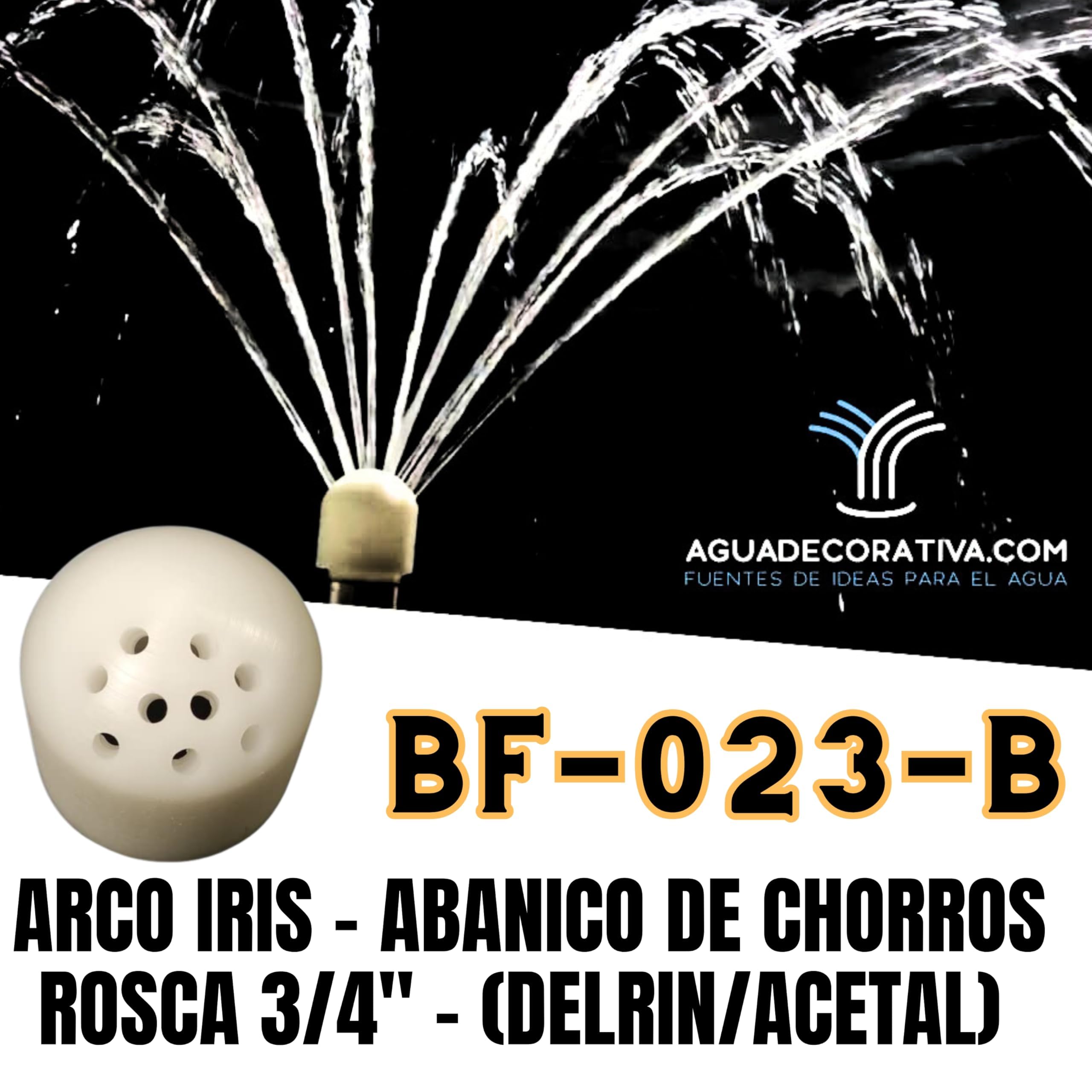 Boquilla para Fuentes de Jardín de Chorros Cristalinos Laterales Arco Iris 3/4" Bspt Hembra Toberas Caños Tobera Ornamental (BF-023-B)