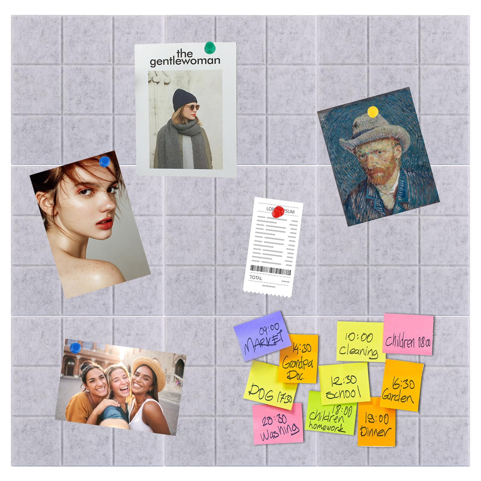 Lavagne In Feltro Autoadesive - 7 Pezzi 30x30cm Con Puntine Per Decorare - Foto 9