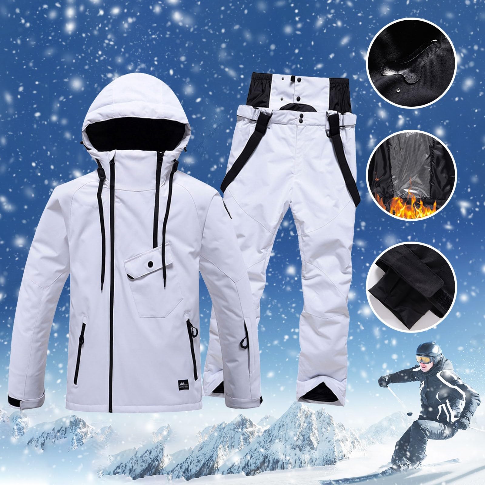 Tute da Uomo - Tuta da Sci da Uomo Tinta Unita Antivento Calda e Traspirante per Lo Sci Invernale