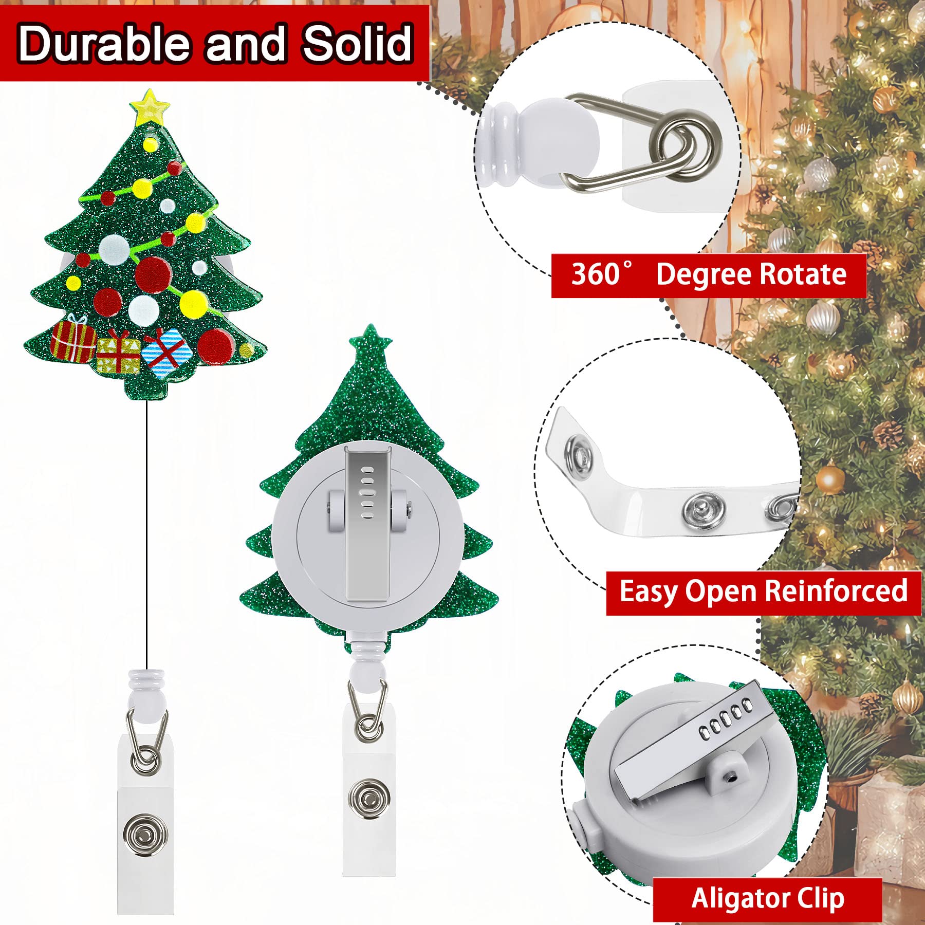 8 Pack Christmas Badge Reels Retractable, Xmas Nurse Badge Holder ID Name Card with Alligator Swivel Clip - Image 3