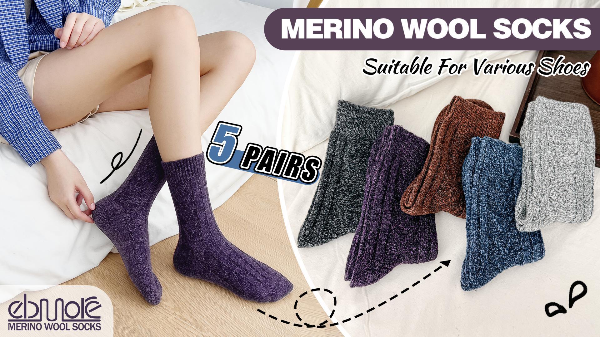 Amazon.com: EBMORE 5 Pairs Merino Wool Socks for Women Thermal