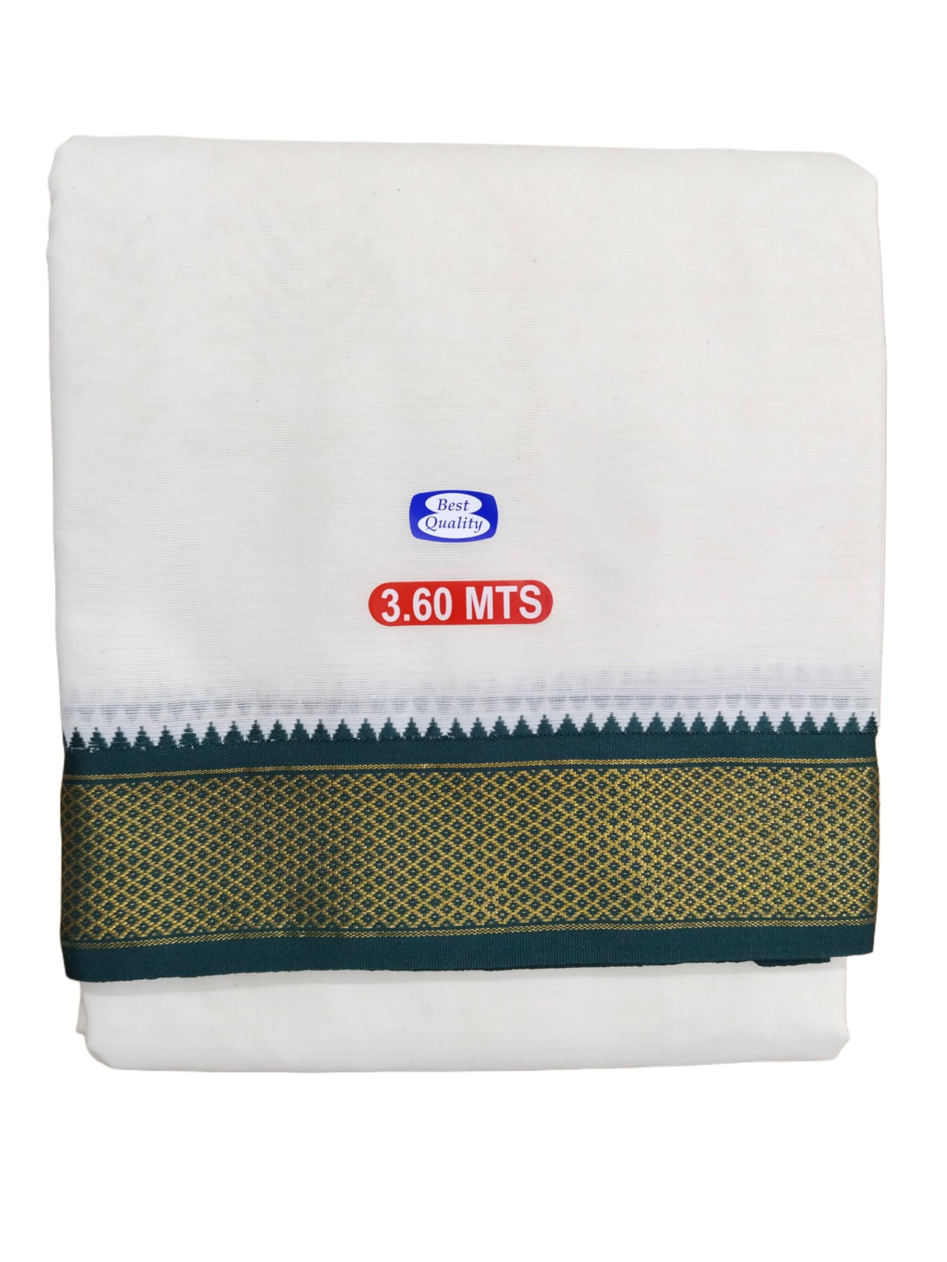 sri raajam textiles Traditional Mens Pure Cotton 10 Mayilkan Dhoti, 8 Yard Size, Green & Maroon-Gold Zari Border, Cream Off White Colour,3.65 Metres Size Double Layer Dhoti-picture-43