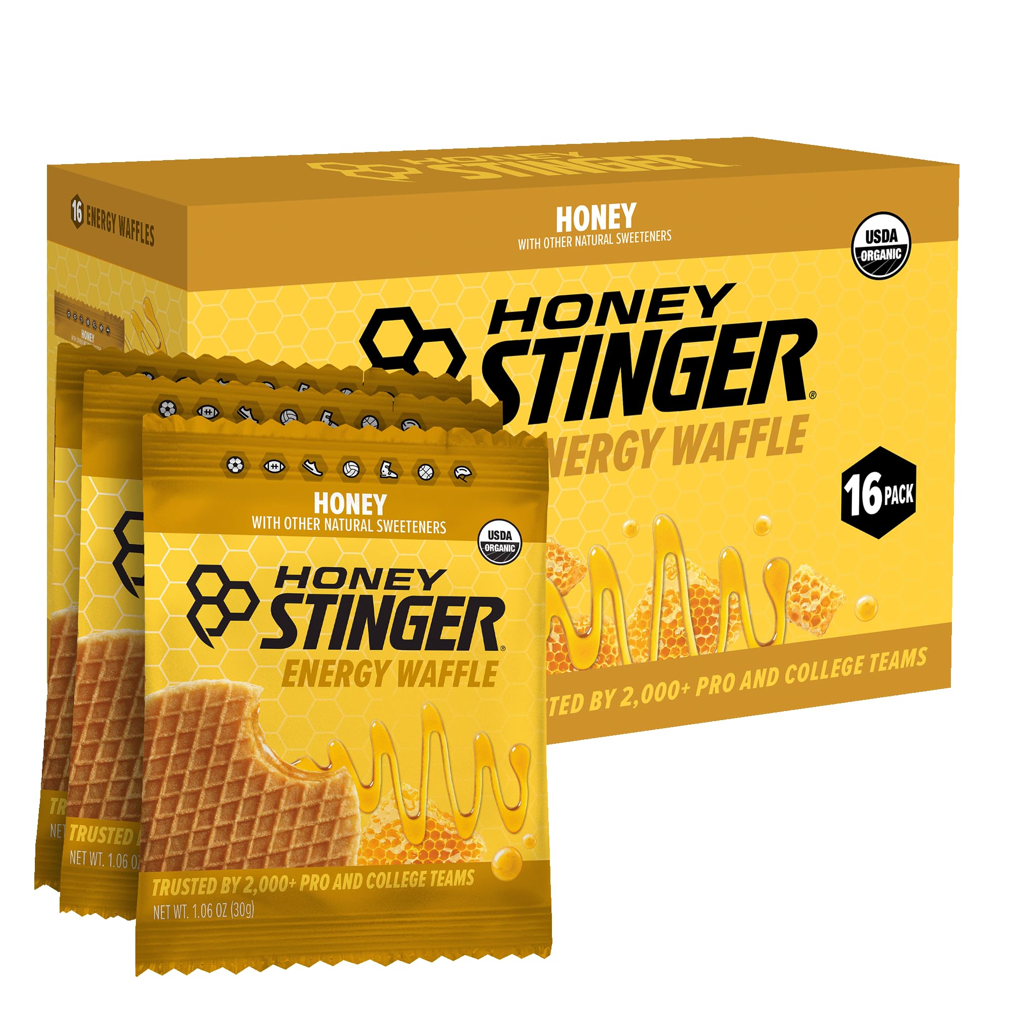 Honey Stinger Organic Honey Waffle  Energy Stroopwafel for Exercise  Endurance and Performance  Sports Nutrition for Home & Gym  Pre and Post Workout  16.96 Ounces (Pack of 16)