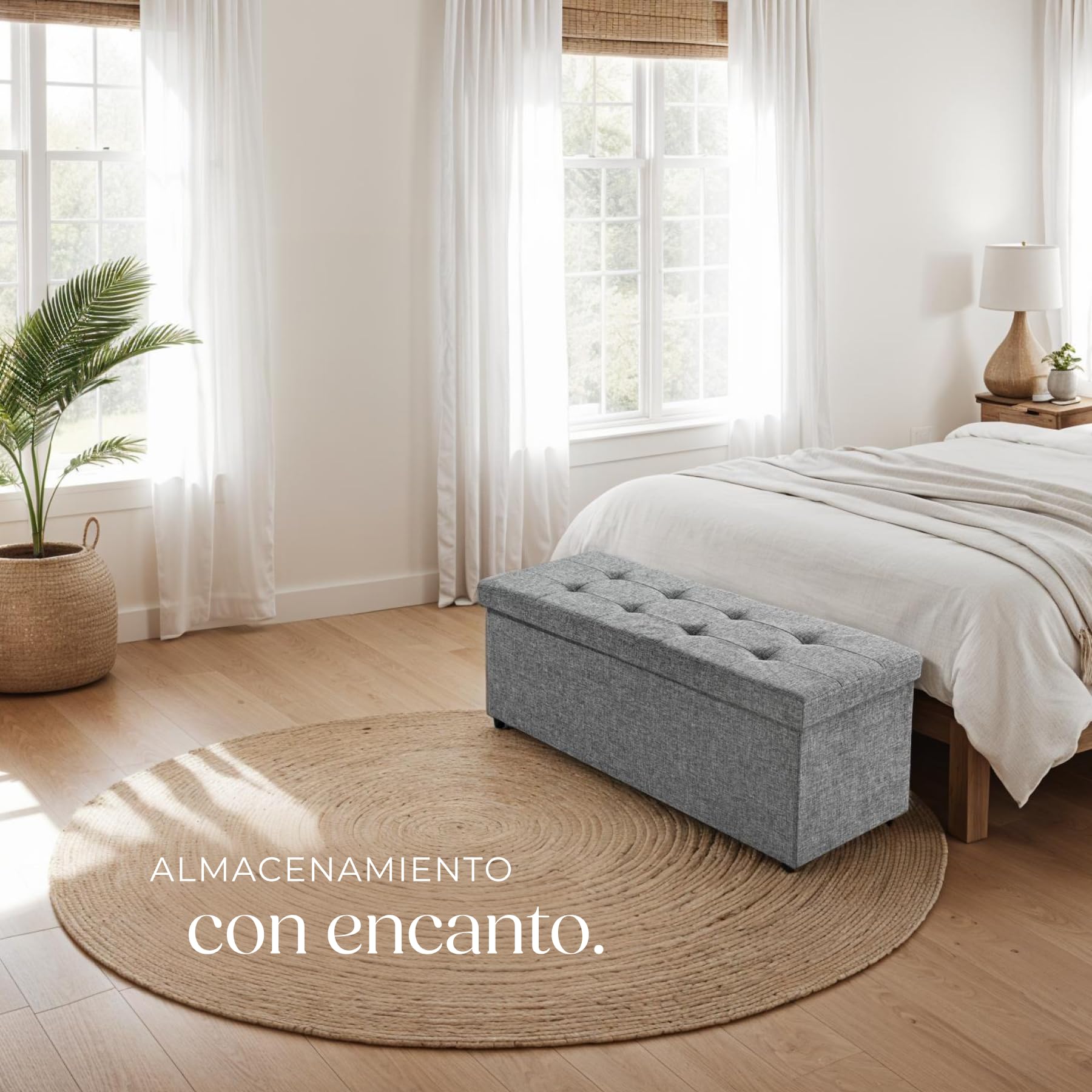 tectake® Puff Almacenaje Plegable con Asiento Acolchado y Gran Capacidad Interior, Ideal como Zapatero Entrada Recibidor o Banco con Almacenaje para el Hogar - 110 x 38 x 38 cm Gris Claro