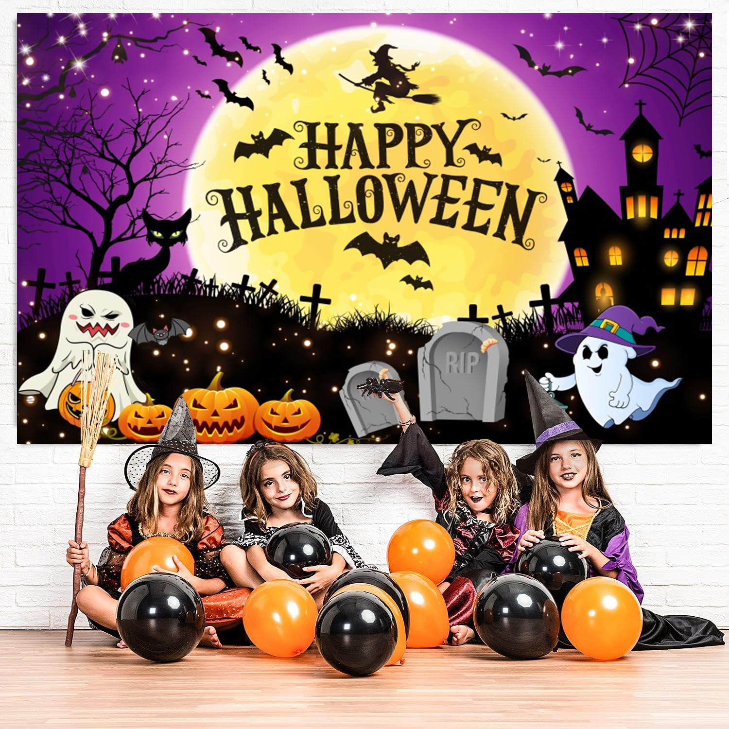 7x5FT Halloween Scary Night Window Haunted Mansion
