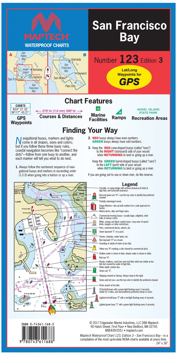 San Francisco Bay MAPTECH® Waterproof Chart # 123 Edition 3.
