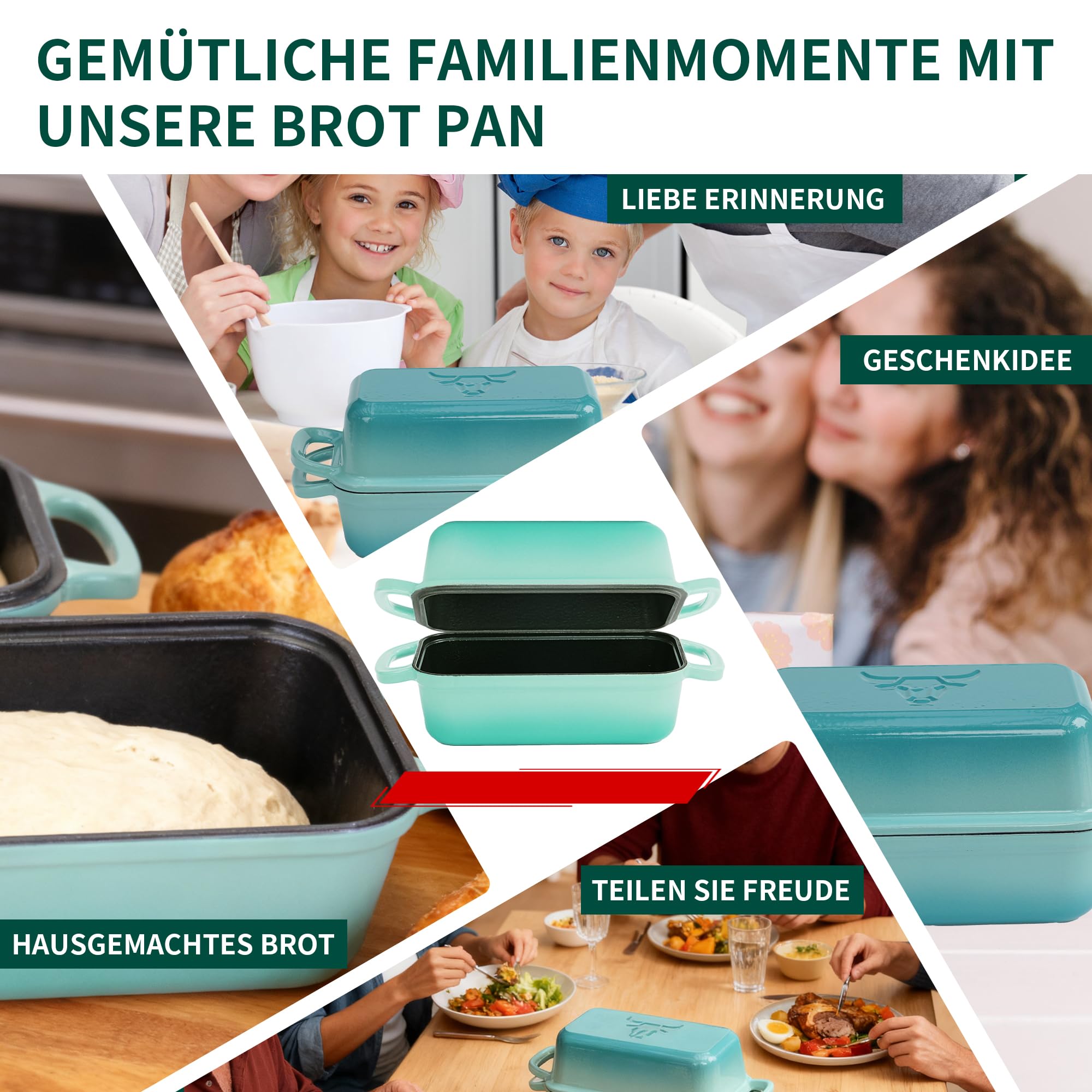 Brotbackform aus Gusseisen mit Deckel, Gusseisen Topf Brot Backen mit 2 Brotmatten Silikon, Emaille Brotbackform für Sauerteig, Robuste Brotbackformen zum Brotbacken im Ofen,Formen für Brotlaibe(BLUE)
