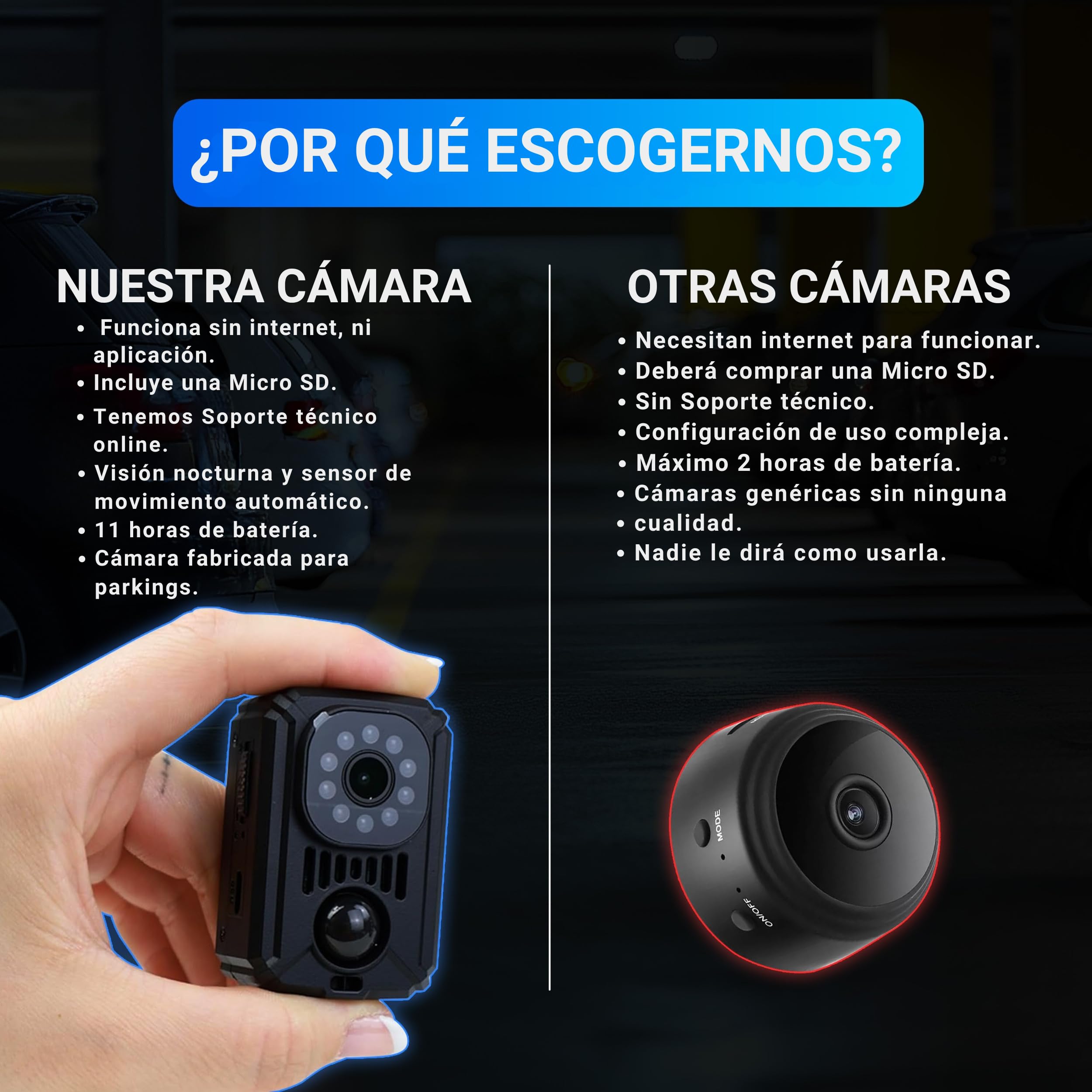 Mini Camara Espia Oculta Sin Wifi – Camara Vigilancia Coche Sin Internet Con Visión Nocturna y Detección de Movimiento, Cámara Vigilancia Sin Wifi para Coche, parking - Videovigilancia Sin Internet P
