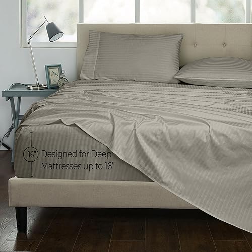 Miniatura 3 de ROYALE LINENS Juego de sábanas de 300 hilos 100% algodón peinado de fibras largas, sábanas de 4 piezas tamaño Queen, 1 sábana bajera, 1 encimera y 2