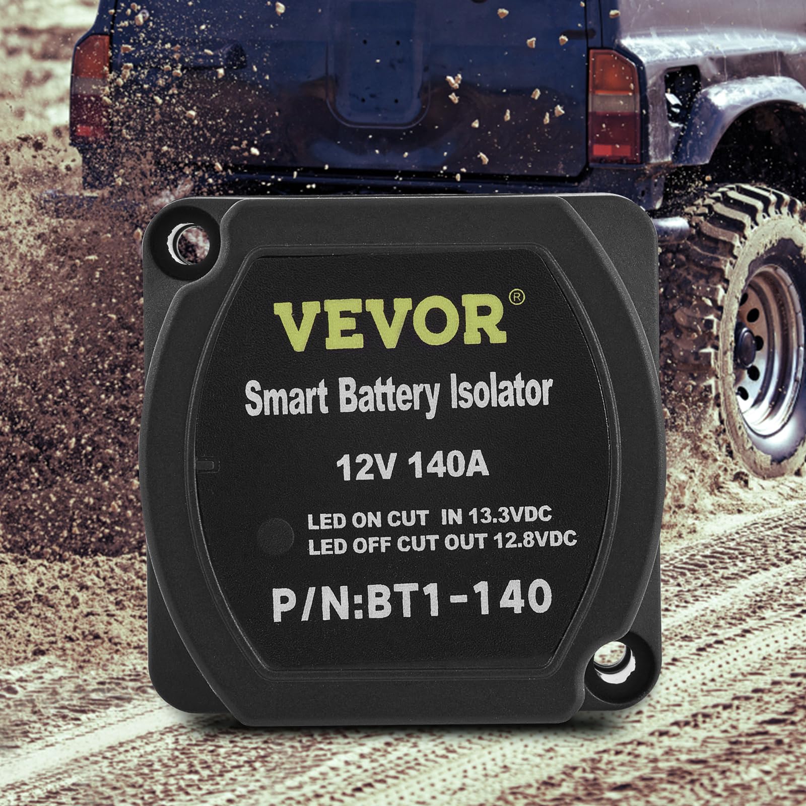 VEVOR Kit de Relais Sensible à la Tension 12 V 140 A Kit d'Isolateur de Batterie Double, Relais de Batterie Charge Divisé Universel Étanche avec Câble de Batterie de 4 m pour VTT UTV Camions Camping