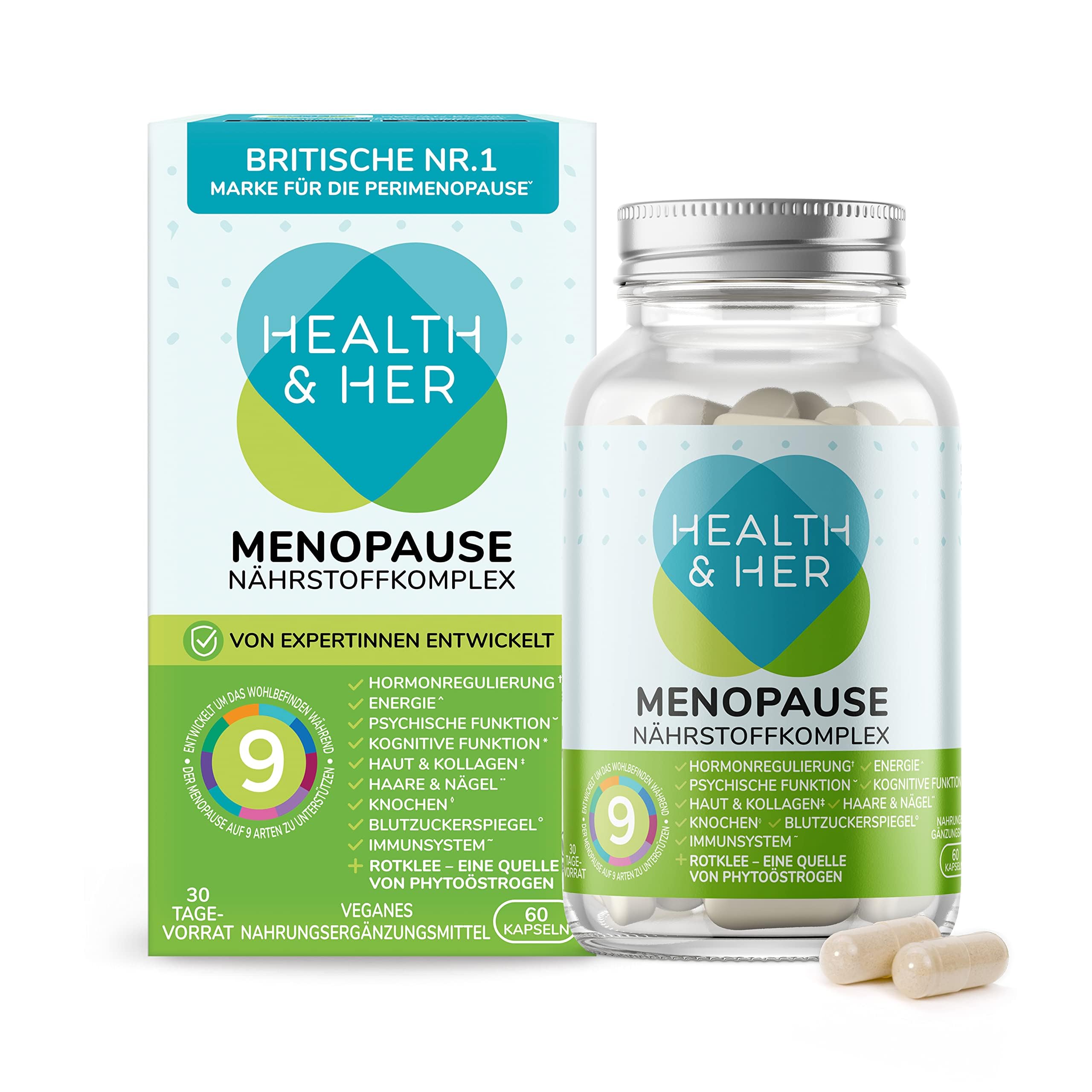 Health & Her Multi-Nährstoffkomplex - Wechseljahre Tabletten Pflanzlich - Unterstützt das Wohlbefinden während der Wechseljahre - 1 Monatspackung enthält 60 Menopause Kapseln