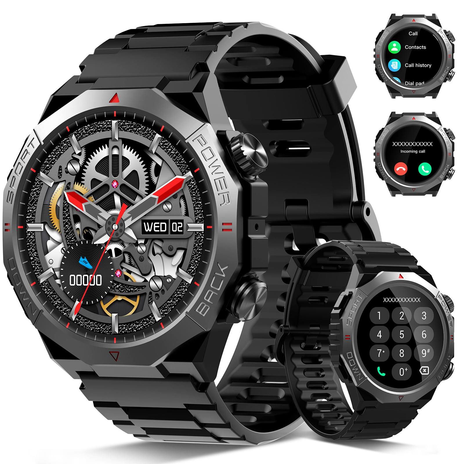 Reloj Inteligente Hombre, 1,39" Smartwatch con Llamadas Bluetooth, 110+ Modos Deportes Smart Watch, Podómetro/Monitoreo de Sueño/Pulsómetro, Impermeable IP68 Pulsera Actividad para Android iOS, Negro