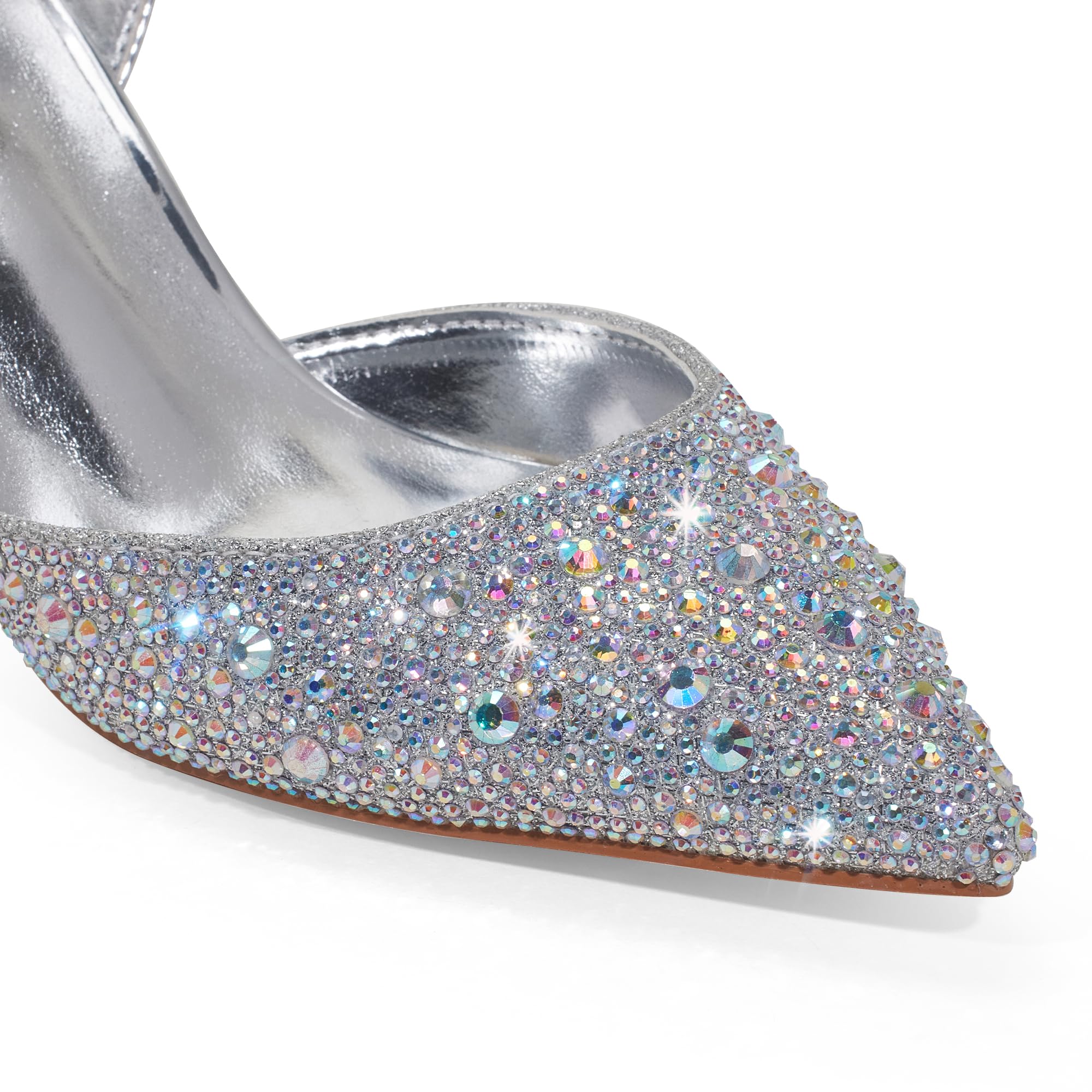 GENSHUO Scarpe col Tacco Alto con Strass da 6,5 ​​cm, Punta affilata con Cinturino alla Caviglia, Eleganti Scarpe da Cerimonia