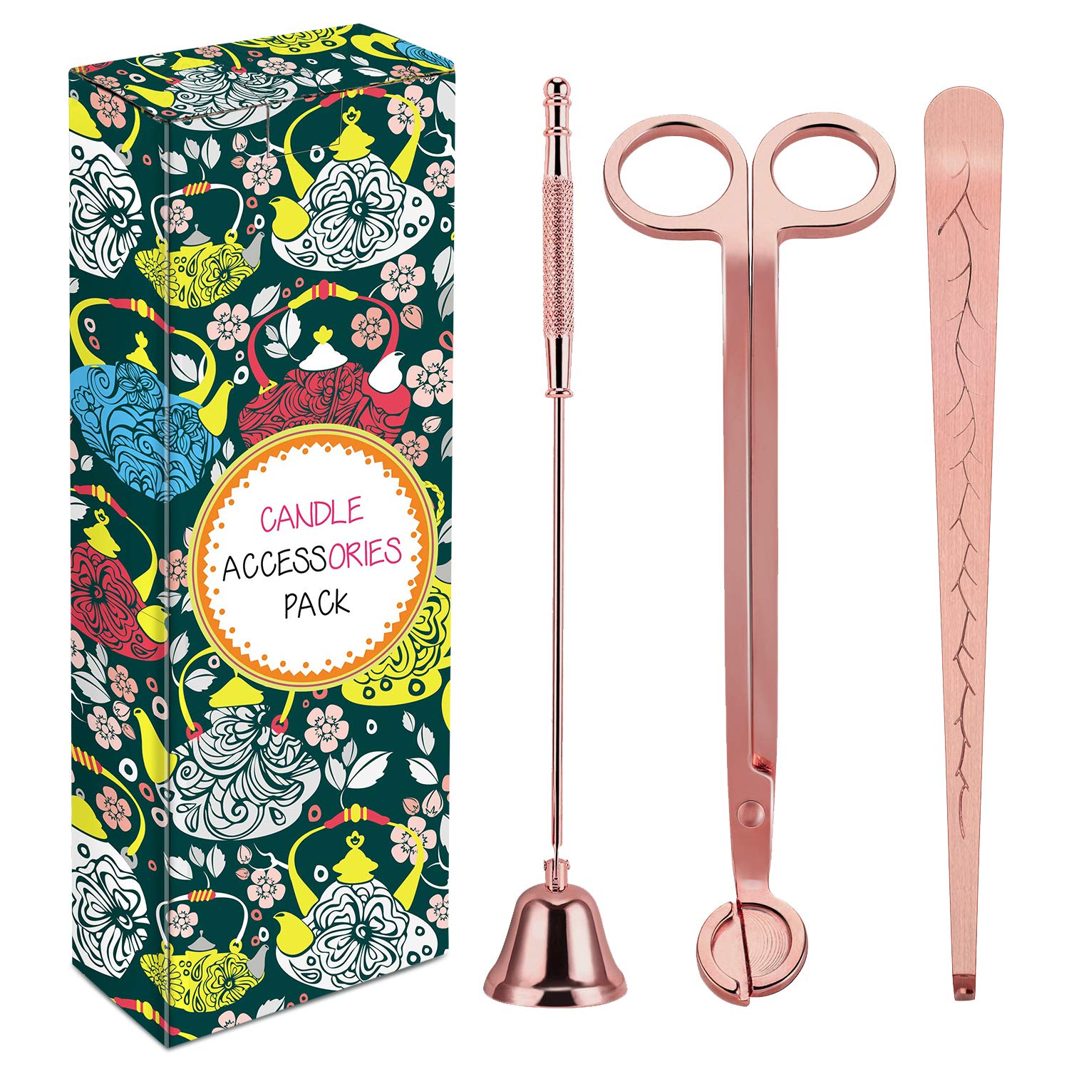 DANGSHAN 3 in 1 Candle Accessory Set - Candle Wick Trimmer, Cutter, Snuffer Extinguisher, Dipper - Rose Gold - Women's Day Gift