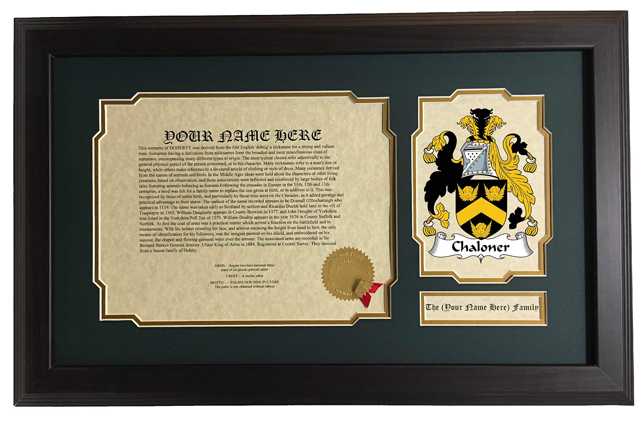 Chaloner - Coat of Arms and Last Name History, 14x22 Inches Matted and Framed