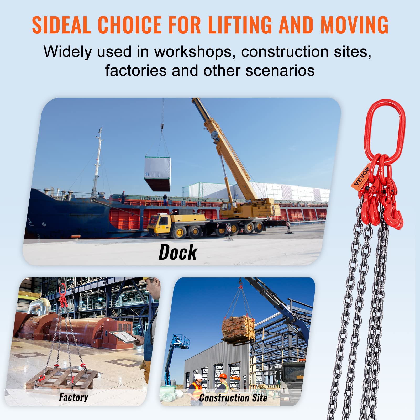 VEVOR Chain Sling, 5/16 Inch X 5 Ft Lifting Chains with Hooks, G80