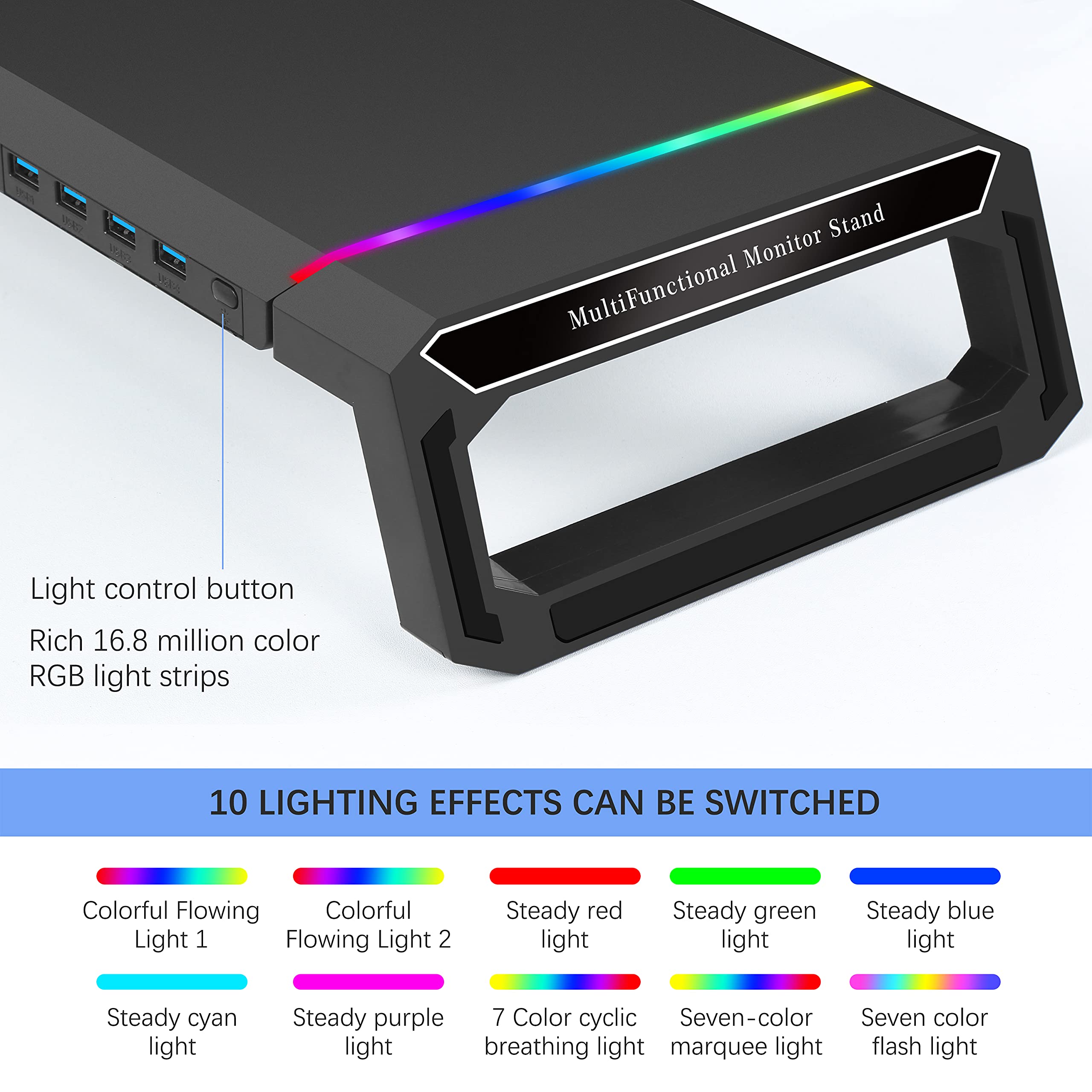 Buy Monitor Stand for Desk RGB Gaming Lights with 4 USB 3.0, TopMate