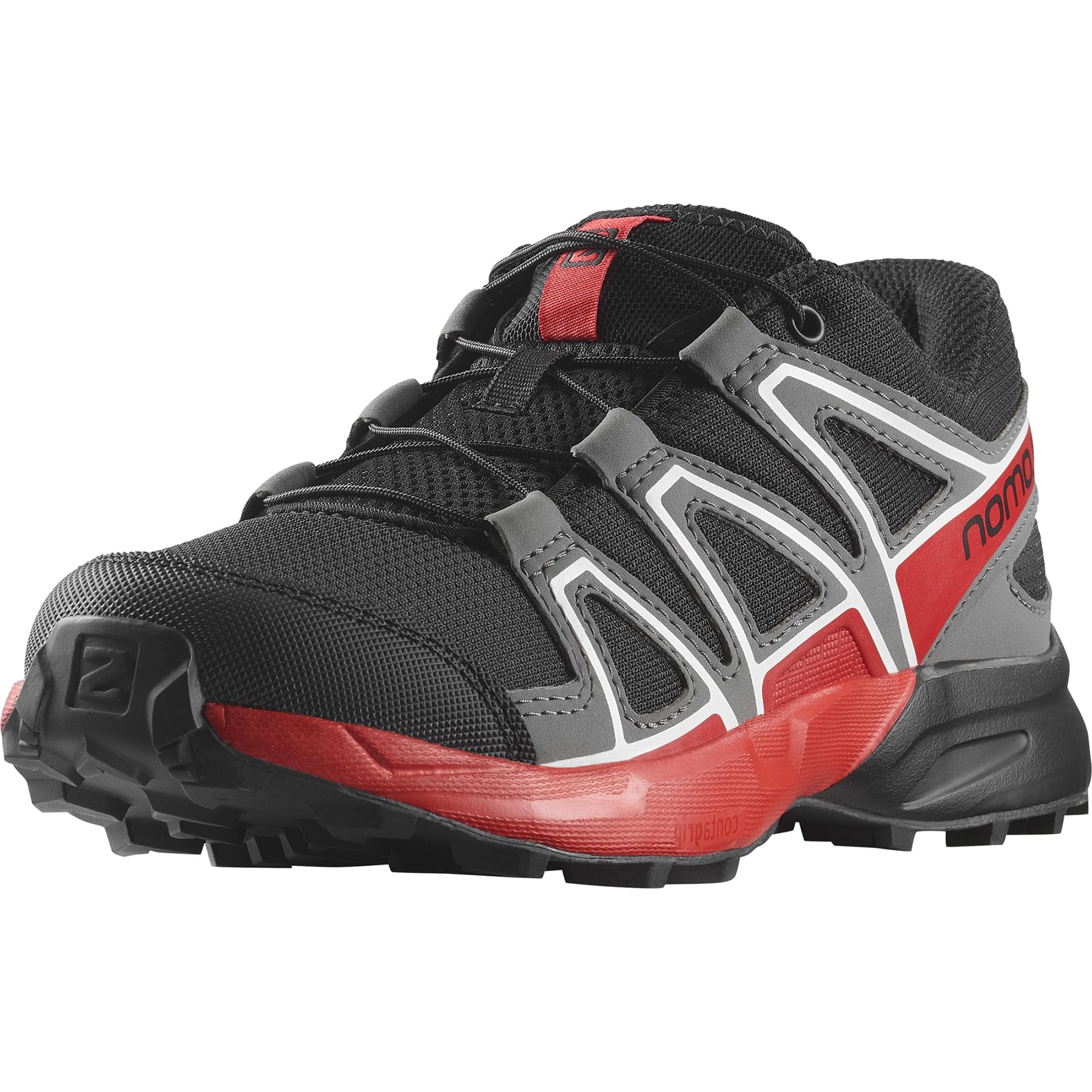 Salomon Junior SPEEDCROSS Outdoor Shoes for Kids, Black / Quiet Shade / High Risk Red, 2