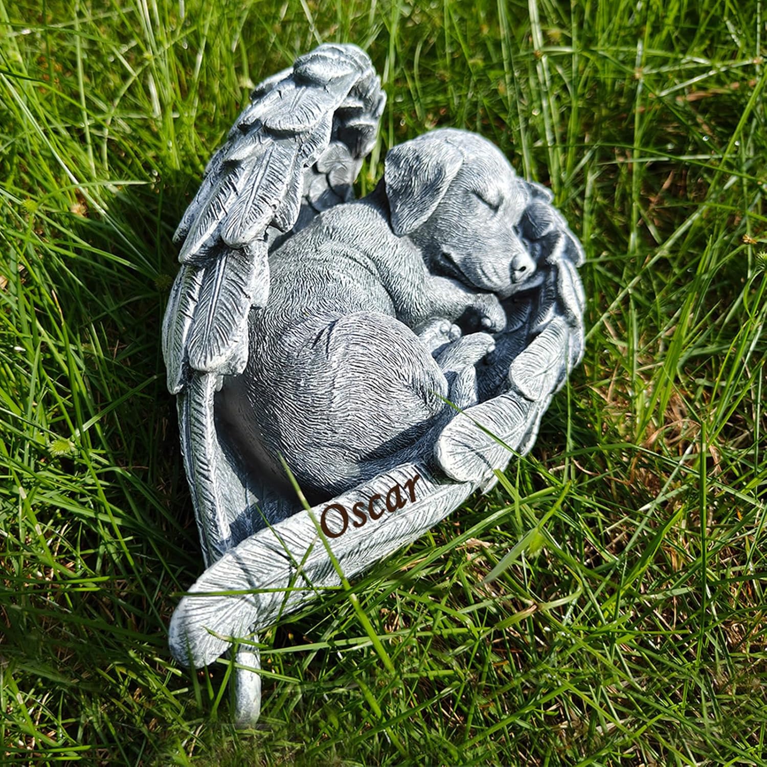 Personalized Angel Wings Dog Memorial Stone,Custom Outdoor Tombstone to Commemorate Our Lost Fur Baby,Dog Memorial Statue Engraved with Pet Name,Pet Dog Headstone Memorial Gift Garden Stone