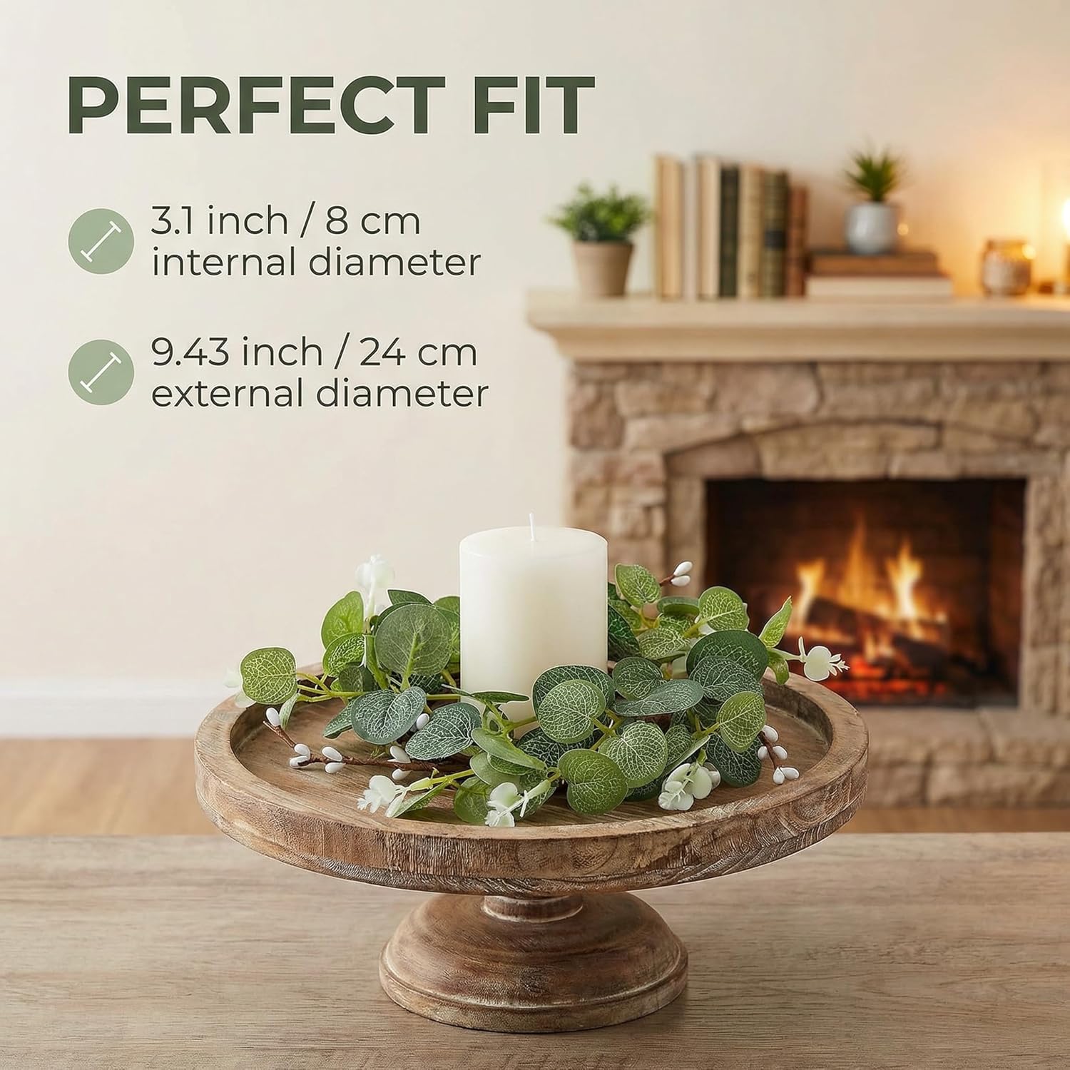 DOITOOL Easter Candle Rings, Eucalyptus Candle Ring, 8PCS Artificial Greenery Wreath Eucalyptus Leaves Wreath, Decorative Greenery Candleholders for Easter Table Centerpiece (10inches)