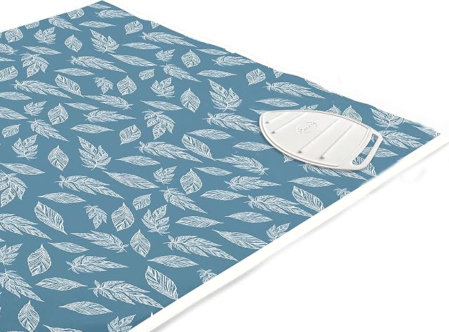 Encasa Homes Ironing Mat/Pad (120 x 70 cm) with 3mm Padding & Silicone Iron Rest for Steam Pressing on Tabletop or Bed - Heat Resistant, Portable, Quilting & Travel Blanket - Big Leaves Blue