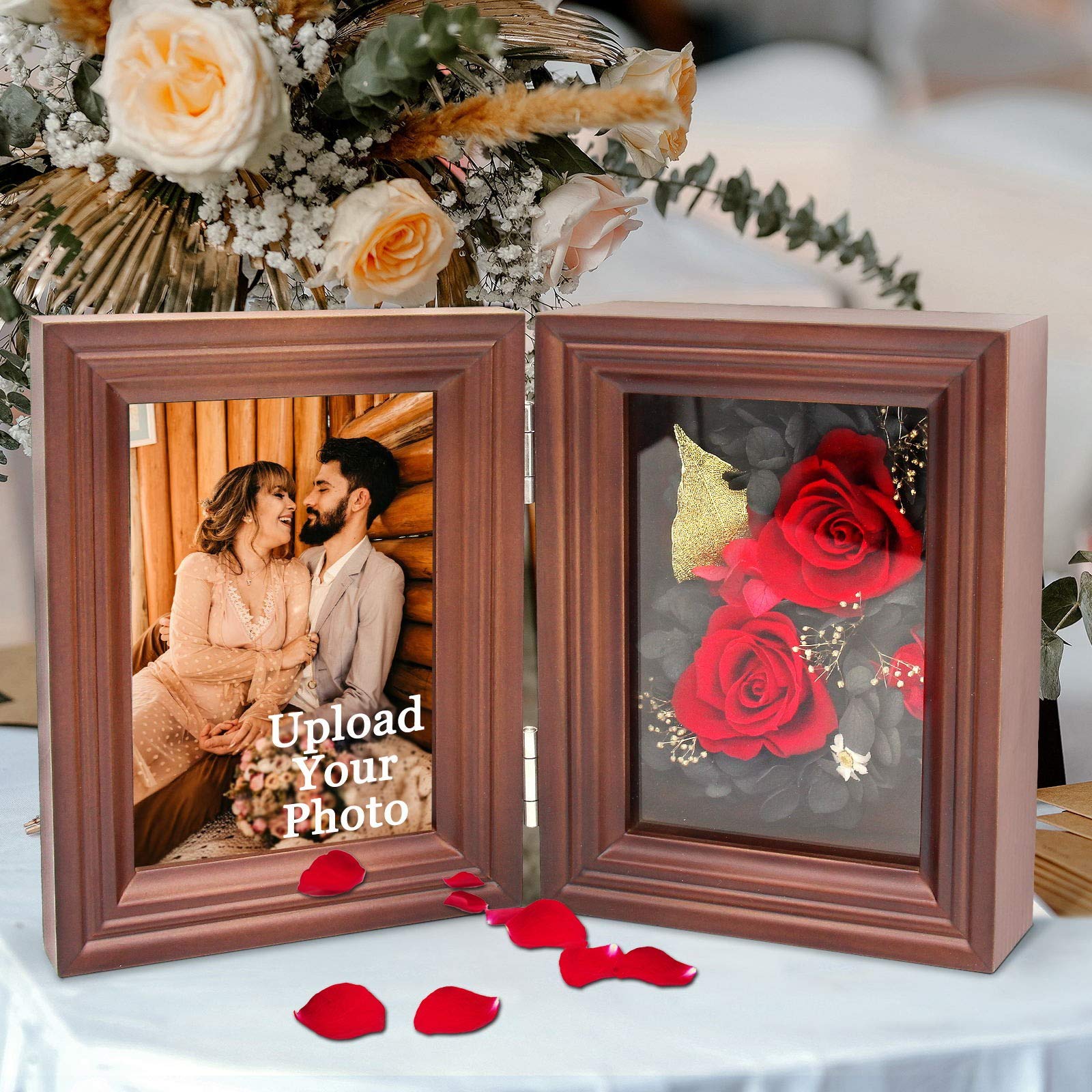 AmlionPersonalised Eternal Immortal Flower Preserved Rose with Custom Photo Frame Valentine's Day Gift for Her