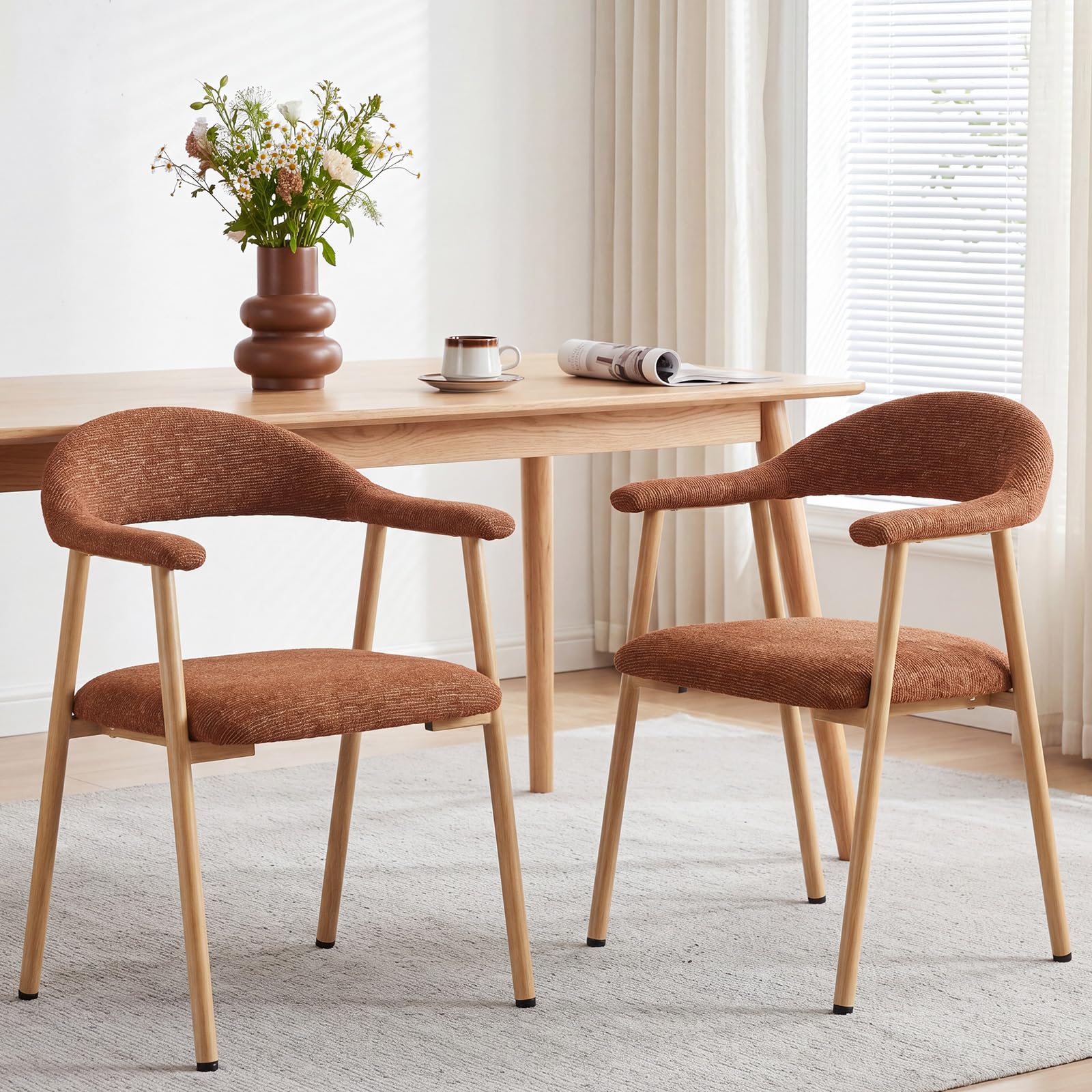 DUMOS Dining Chairs Set of 2, Linen Fabric Upholstered Kitchen Side Chairs with Curved Backrest & Metal Legs, Modern Farmhouse Accent Chairs for