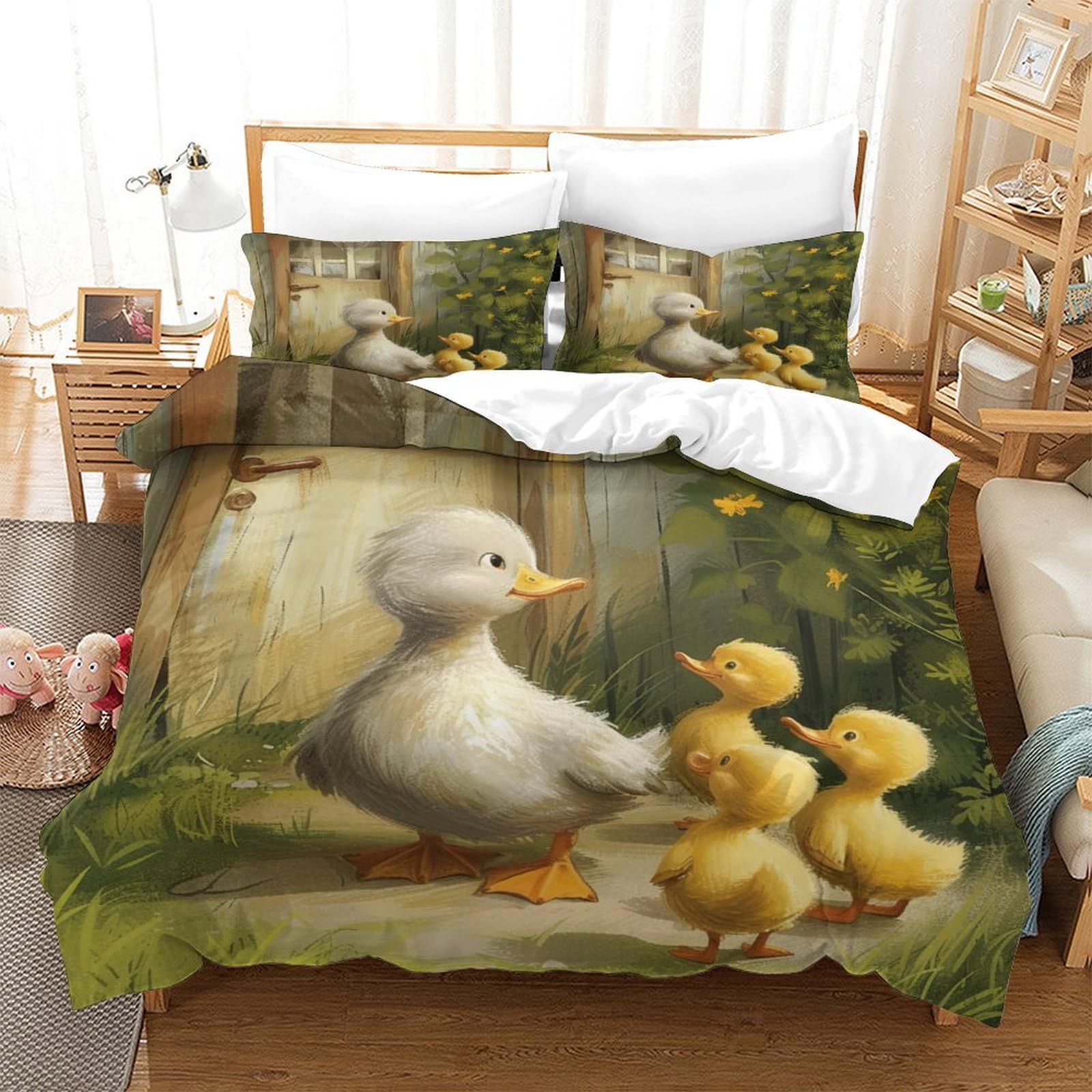 NRAOPEVVD Yellow Duck Duvet Cover 3 PCS Hotel Quality Quilt Cover Bedding Bed Covers with Pillowcases with Zipper Closure Hypoallergenic Soft Breathable Microfiber Single（140x200cm）