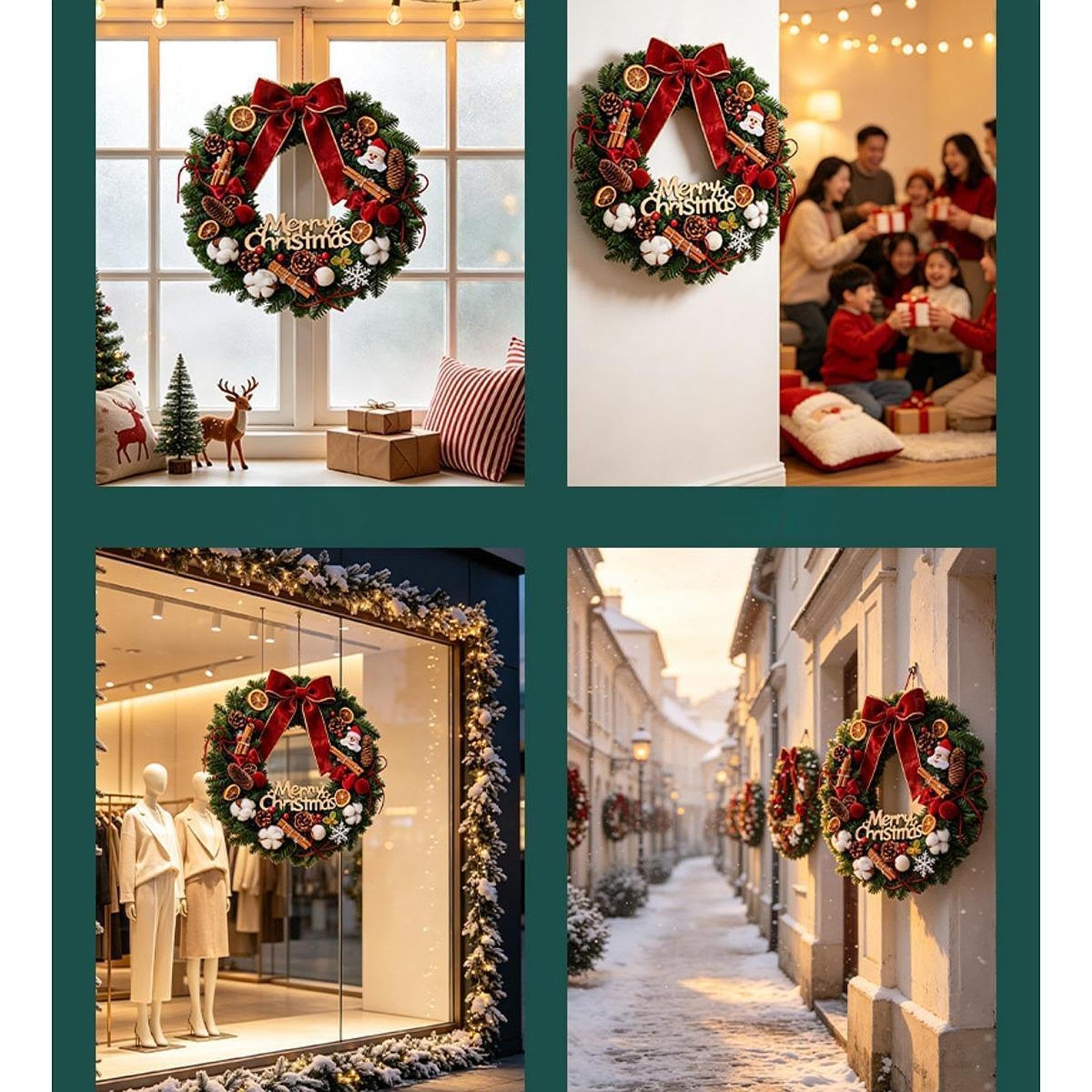 Ghirlanda di Natale Corona Natalizia Ghirlanda Festiva Ornamento Porta Artificiale in ’aspetto Naturale Riutilizzabile E Leggera Pronta