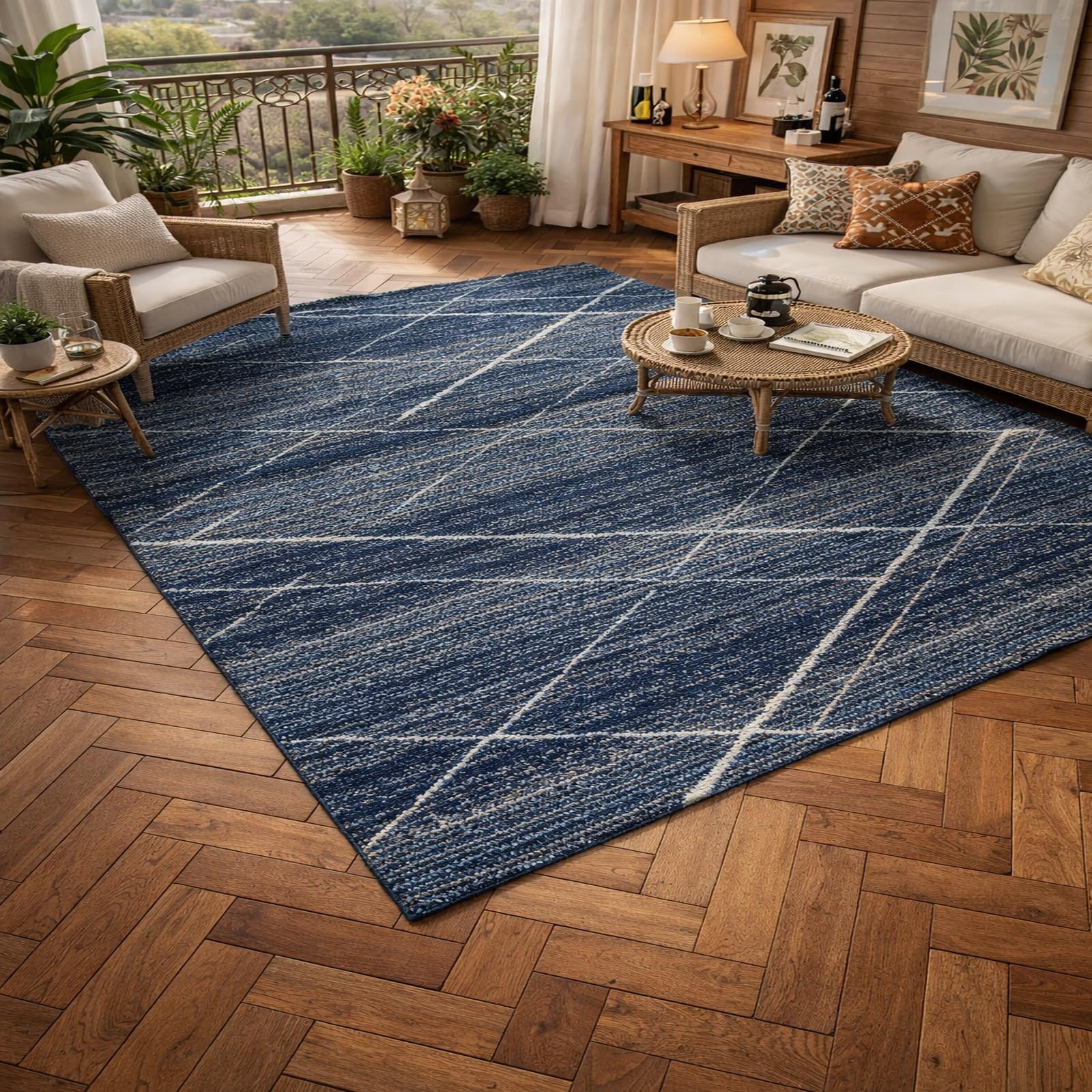 Alfombras de pelo corto lavables con base antideslizante azul moderno