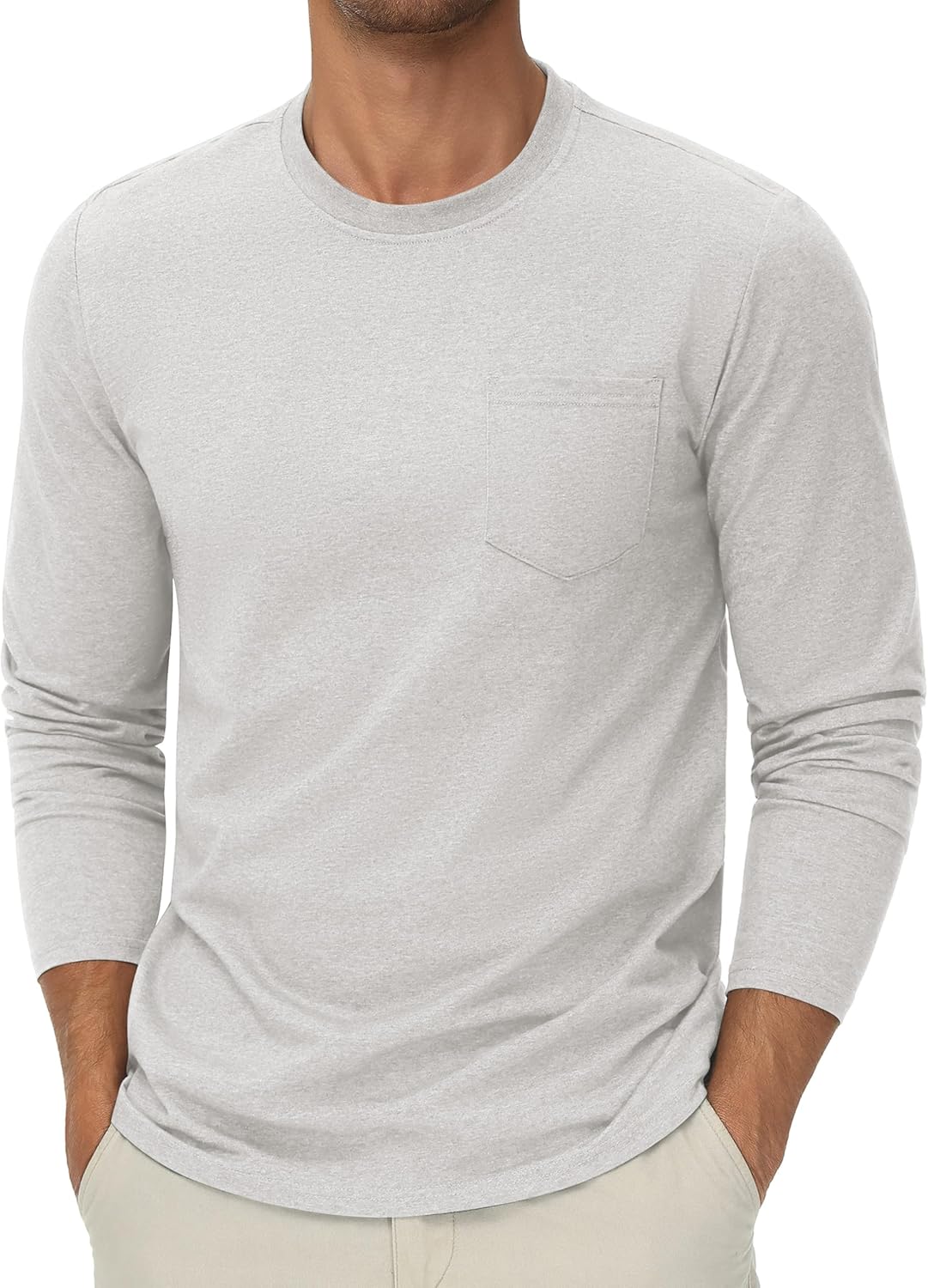 Cotrasen Men's Long Sleeve Tee Shirts Cotton Crew Neck Pocket T Shirts Moisture Wicking Soft Casual Basic Tshirts