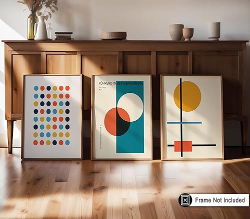 Miniatura 4 de Poster Master Póster Bauhaus de 3 piezas, estampado geométrico, arte de puntos de colores, arte de formas geométricas, regalo para hombres y