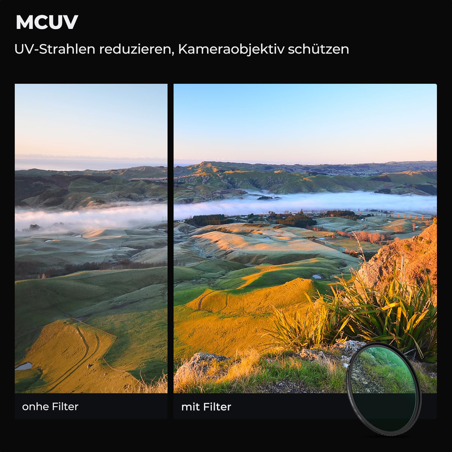 K&F CONCEPT Filtersets 62mm Variabler ND2-400 Filter(1-9 Blendenstufen)+ Polfilter (CPL)+UV Filter（Nano Klear-Serie）