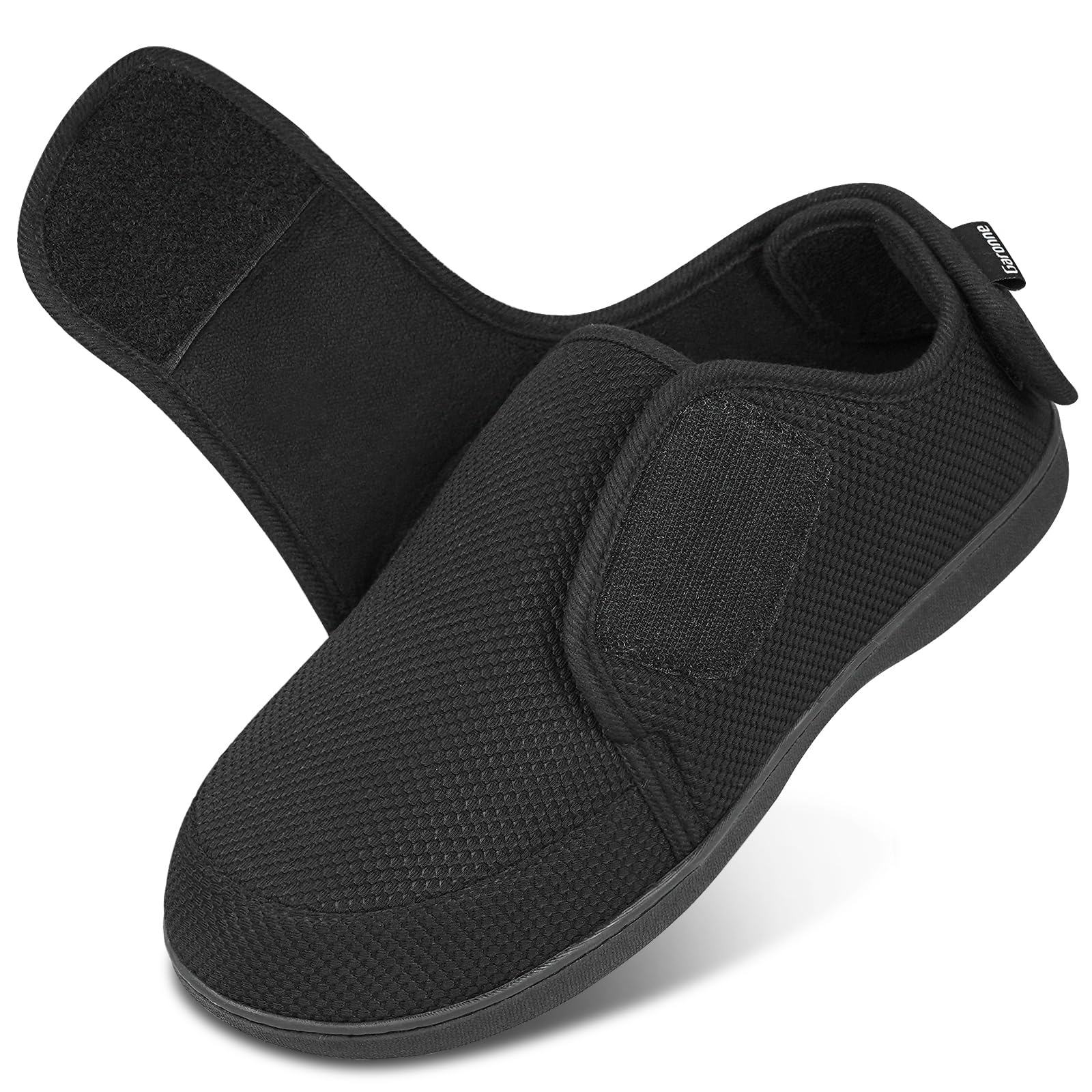 Garonne Men's Diabetic Wide Width Adjustable Slippers with Memory Foam and Non-Slip Indoor Outdoor Sole